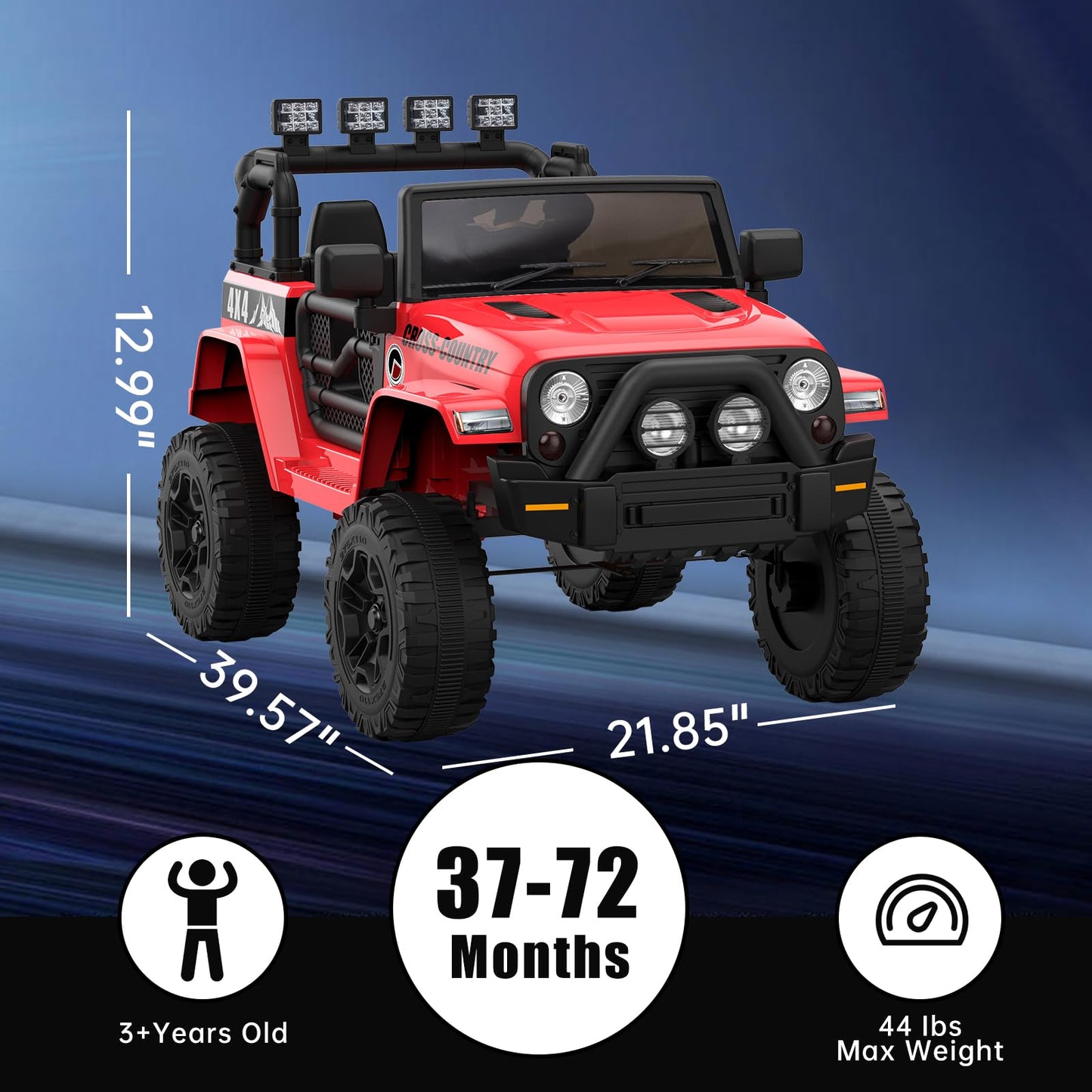 Garvee Ride - P Series: 12V Kids Ride On Truck Car w/Parent Remote Control, Spring Suspension, Led Lights,3 Speed Adjustable, Kids Gift for Boys and Girls - Red