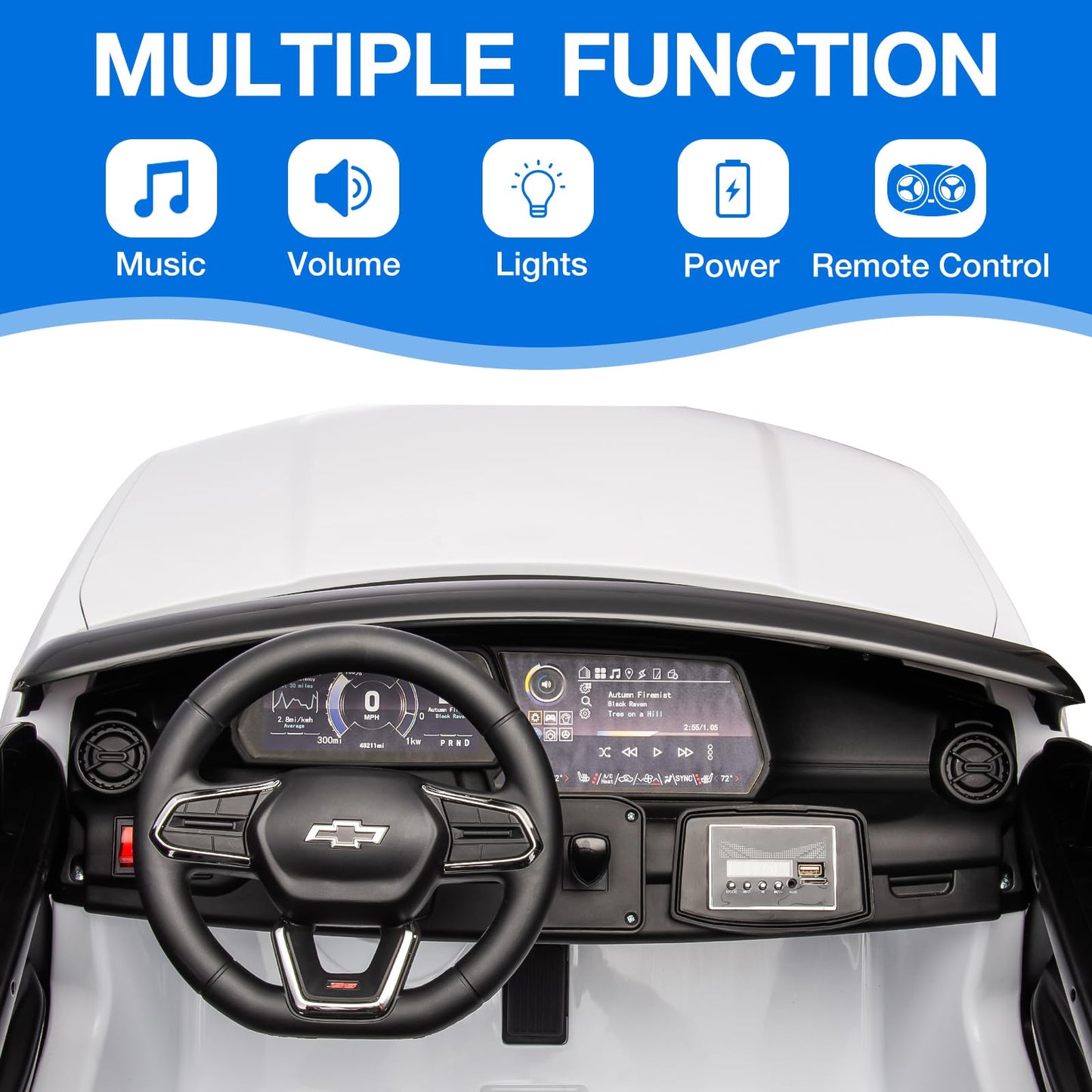 Garvee Ride - P Series: 24V 2-Seater Chevrolet Blazer Kids Car with Remote Control, Bluetooth - White
