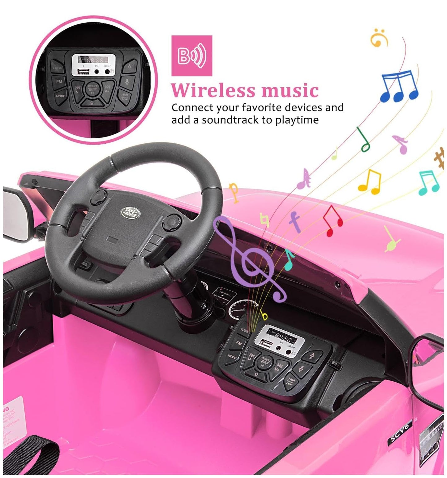 Garvee Ride - P Series: 12V, 4.5 MPH, Remote Control, Music Player, MP3, LED Lights, USB, FM Radio, Pink, Ages 3-8
