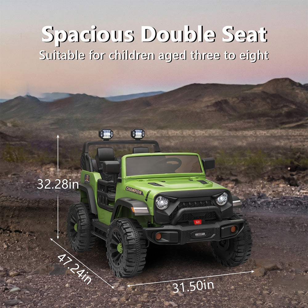 Garvee Ride - P Series: 24V Ride On Car 2 Seater For Kids Age 3+ , XL Electric Vehicles for Big Kids with 20" Wide Seat, 3 Speed, 2x200W Powerful Motor, Suspension, Bluetooth, Music,Power Wheels with Parent Control for Kids to Drive - Green