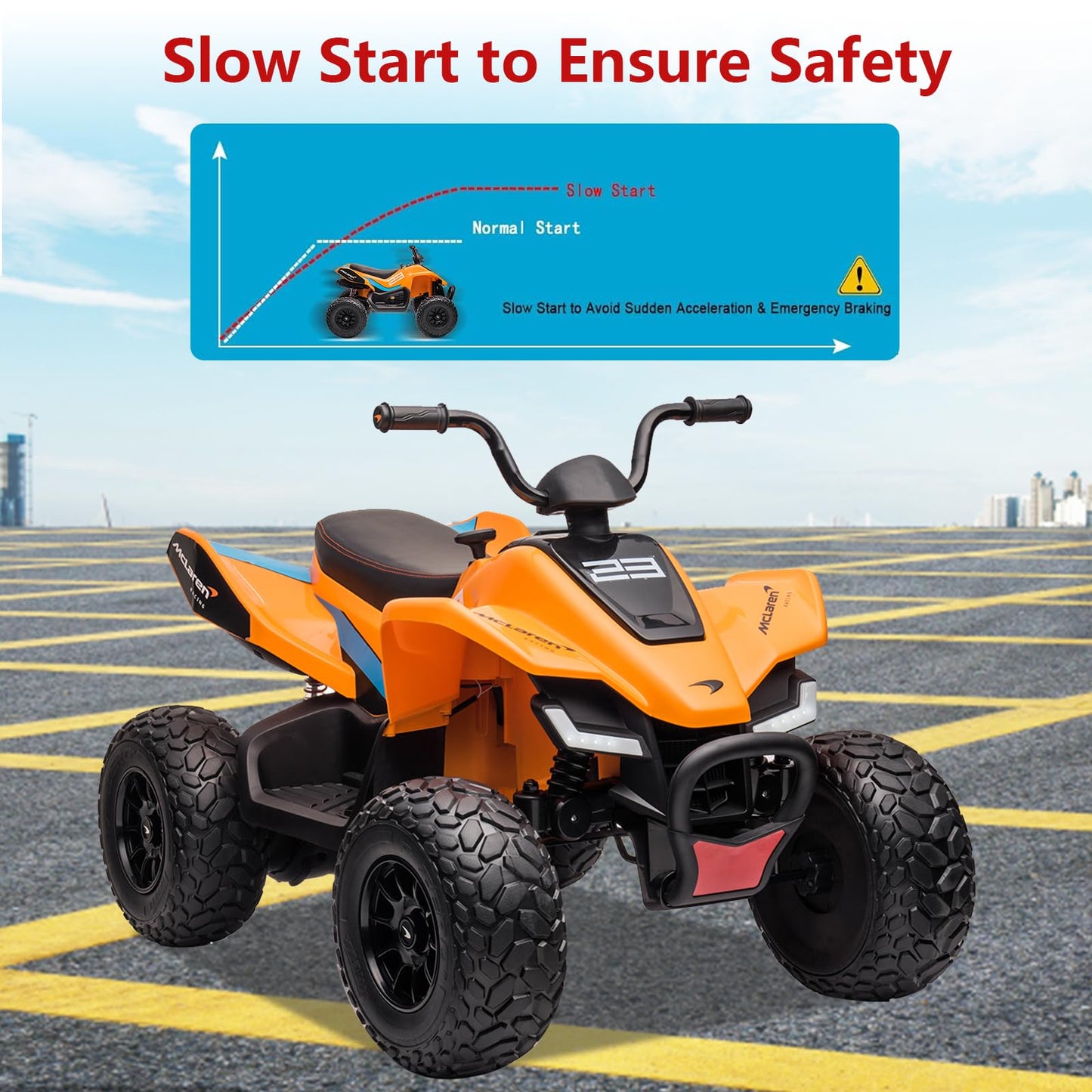 Garvee Ride - P Series: 24V Battery Powered Kids Electric Vehicle, 4 Wheeler Quad w/Headlights,MP3,USB,Volume Control, Large Seat, Electric Ride on Toys Best Gifts for 18-36 Months Boys and Girls (Orange)