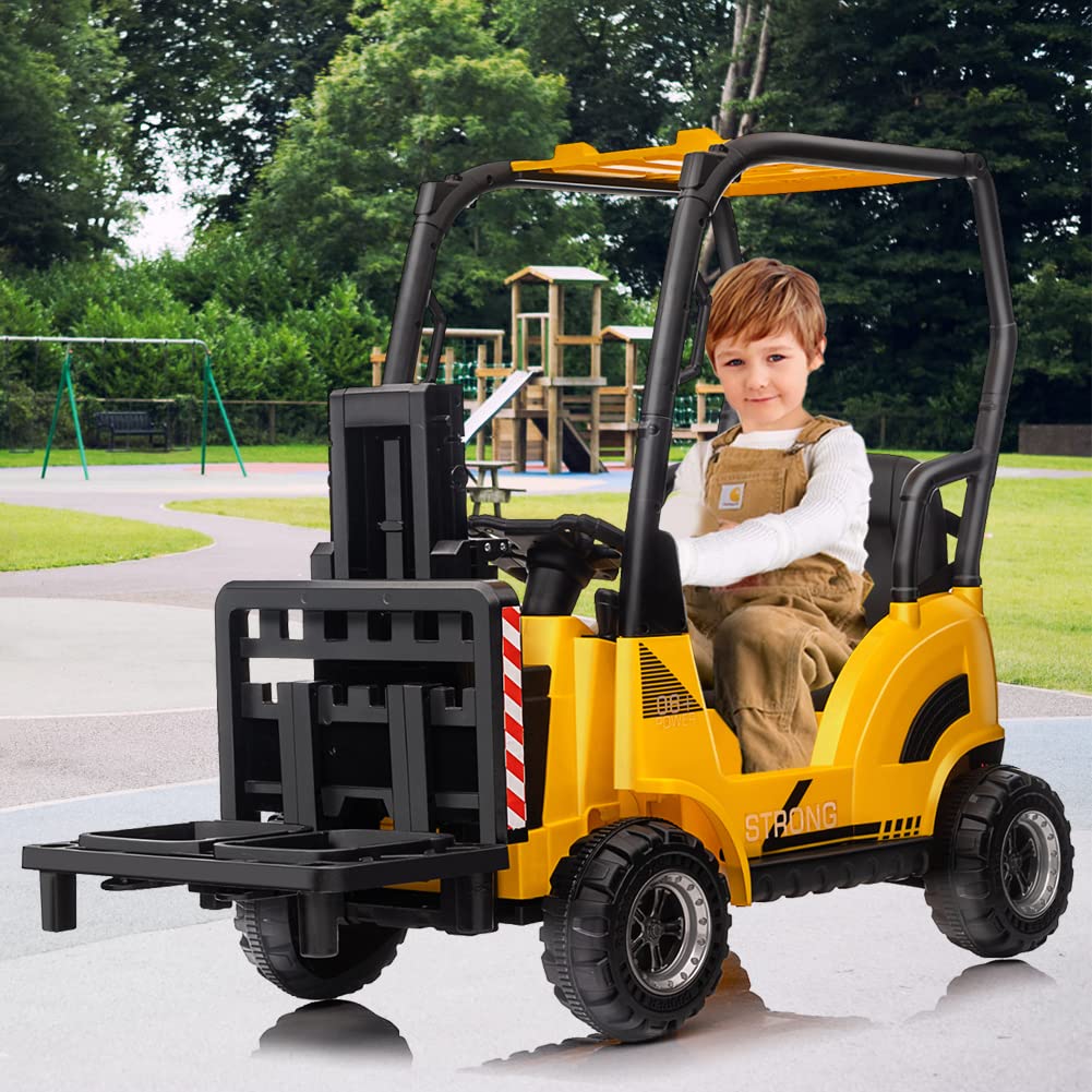 Garvee Ride - P Series: 12V Kids Forklift Ride-On: Indoor/Outdoor Fun, Realistic Design, Music, Speed Switch, 66lb Max Load, Remote Control, Ages 3-7 - Yellow