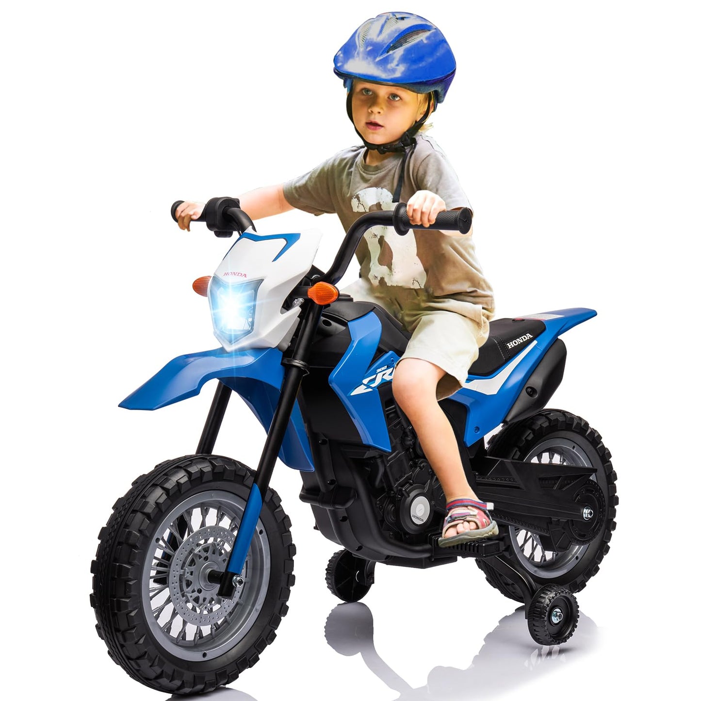 Garvee Ride - P Series: Kids Electric Ride on Motorcycle, Licensed Honda Battery Powered Motorbike Toy, with Training Wheels, Rechargeable Battery, Headlight, Engine Sounds, for Children Girls Boys - Blue