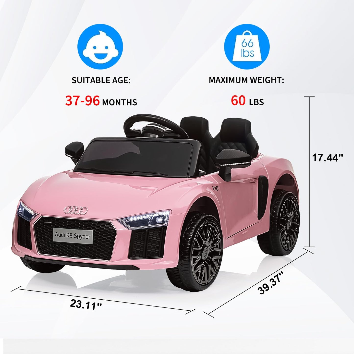 Garvee Ride - P Series: 12V Power Battery Electric Vehicles for 3-7 Toddlers, Licensed Toy Car with Remote Control, MP3 Player - Pink
