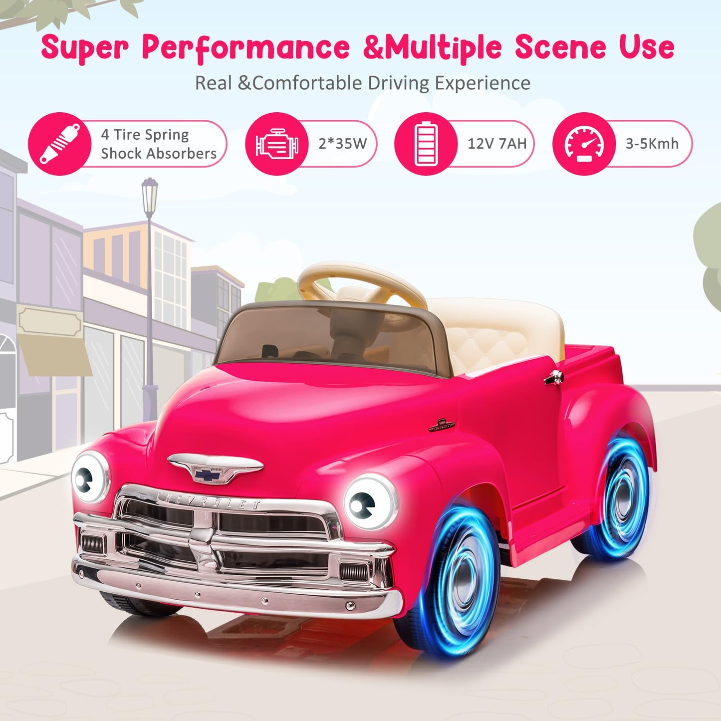 Garvee Ride - P Series: 3, Licensed Chevrolet 12V Ride on Car for Kids with LCD Show, Led Lights, Battery Powered 4-Wheels Ride on Electric Vehicle Toy with Seat Belt