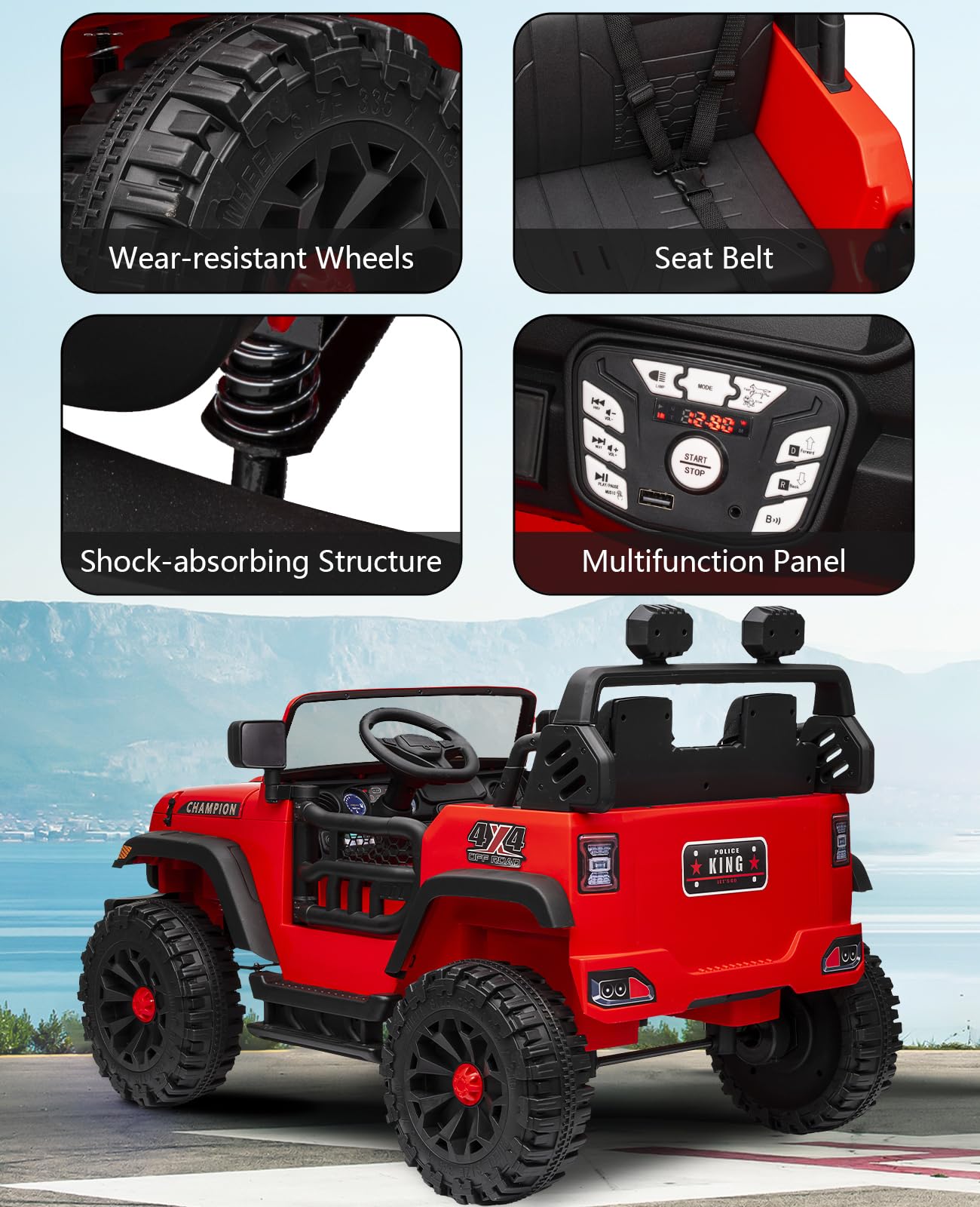 Garvee Ride - P Series: 24V Ride On Car 2 Seater For Kids Age 3+ , XL Electric Vehicles for Big Kids with 20" Wide Seat, 3 Speed, 2x200W Powerful Motor, Suspension, Bluetooth, Music,Power Wheels with Parent Control for Kids to Drive - Red