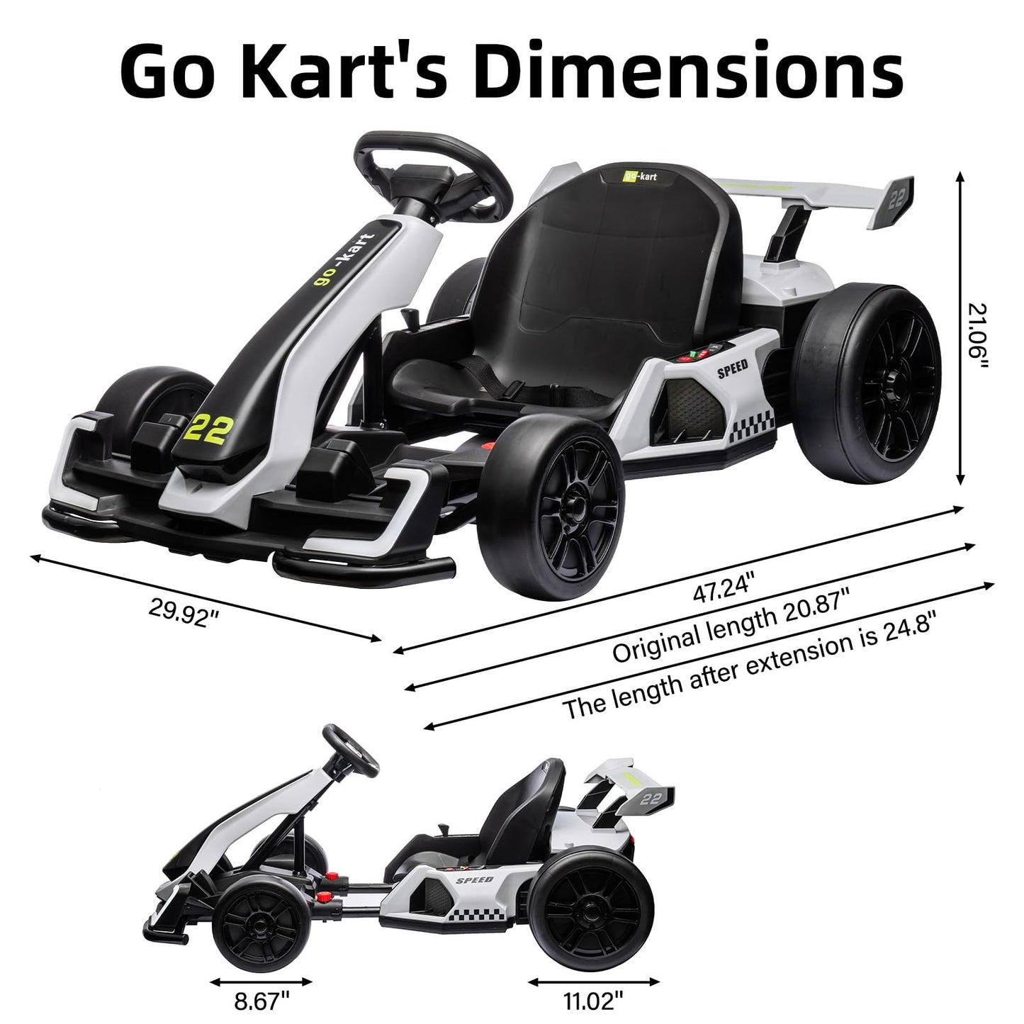 Garvee Ride - G Series: 24V Electric Go Kart, with 300W Strong Motor, Drift/Sport Mode, Big Battery, Eva Tire,Length Adjustment for Outdoor Racing Toy-White