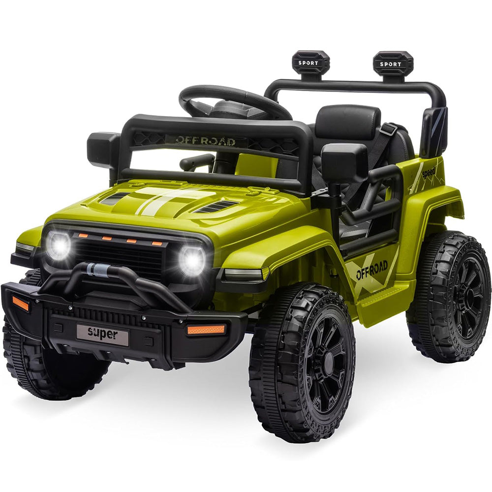 Garvee Ride - P Series: 12V Ride On Toy w/Parent Remote Control, Steering Wheel Music, 4-Wheel Spring Suspension, Led Lights, 2 Speeds, Kids Electric Vehicles for Age 3-5, Green