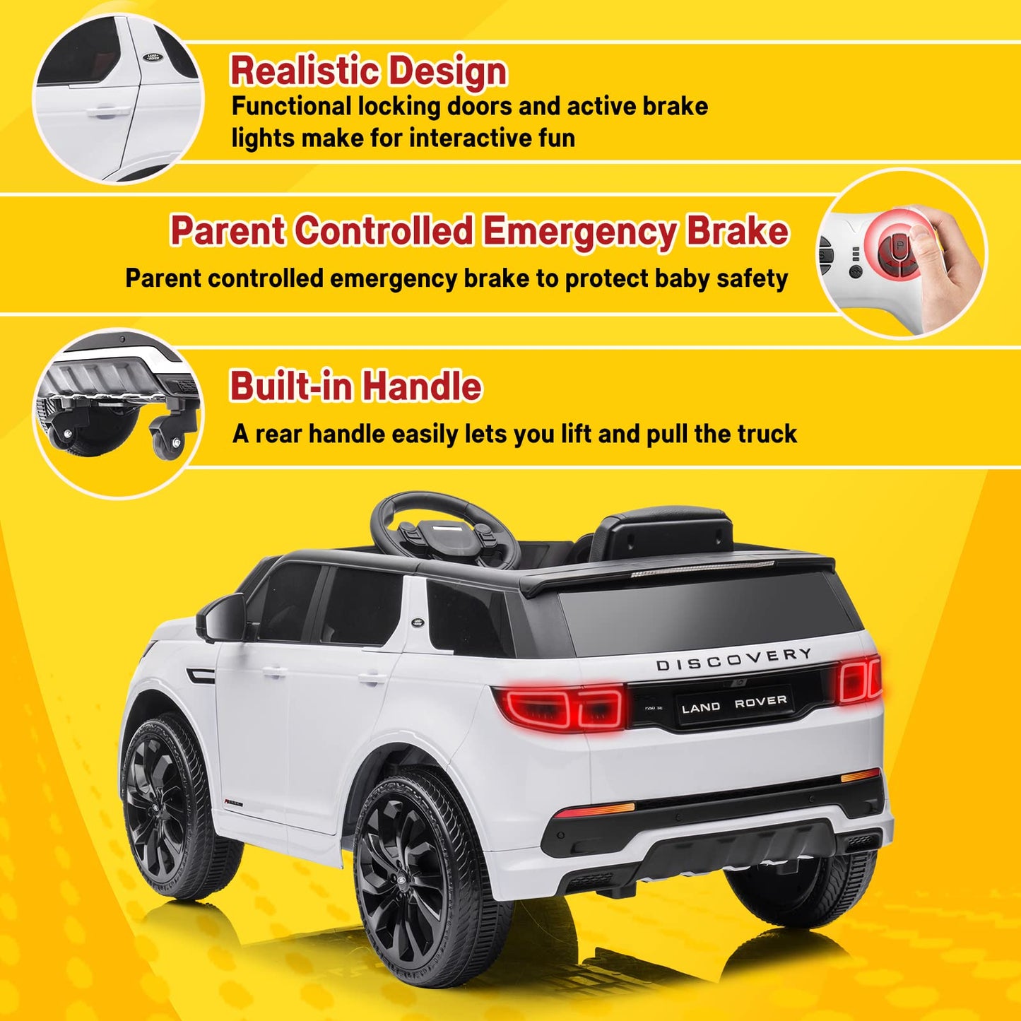 Garvee Ride - P Series: 12V Land Rover mini Kids Ride-On Car: Remote Control, LED Lights, Bluetooth, Music, Radio, Battery Powered, for Ages 3-8 - White