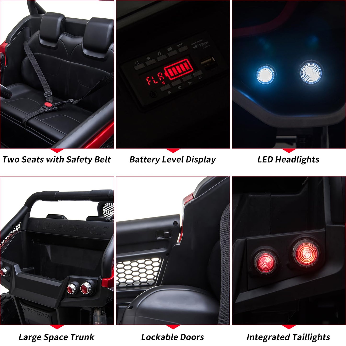Garvee Ride - P Series: 2 Seater Kids Ride On Truck 24V Ride On Toy Licensed Mercedes Benz Battery Powered Electric Vehicle for Toddles with Remote Control, Battery Display, Trunk, Spring Suspension, LED Lights, Music, Red