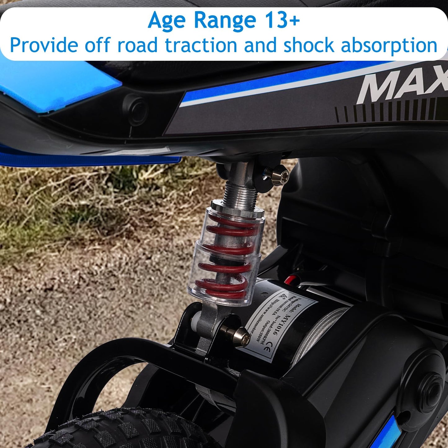 Garvee Ride - T Series: 24V-10A 350W Ride On Electric Dirt Bike For Kids Ages 13+, 14.29MPH, 3-Speed - Blue-7