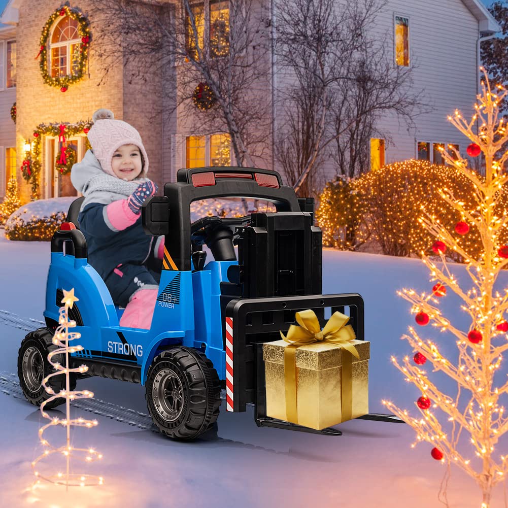 Garvee Ride - P Series: 12V Electric Forklift Ride-On: Liftable Fork, Remote, Music, Realistic Design, 66lb Load, for 3-7 Years - Blue