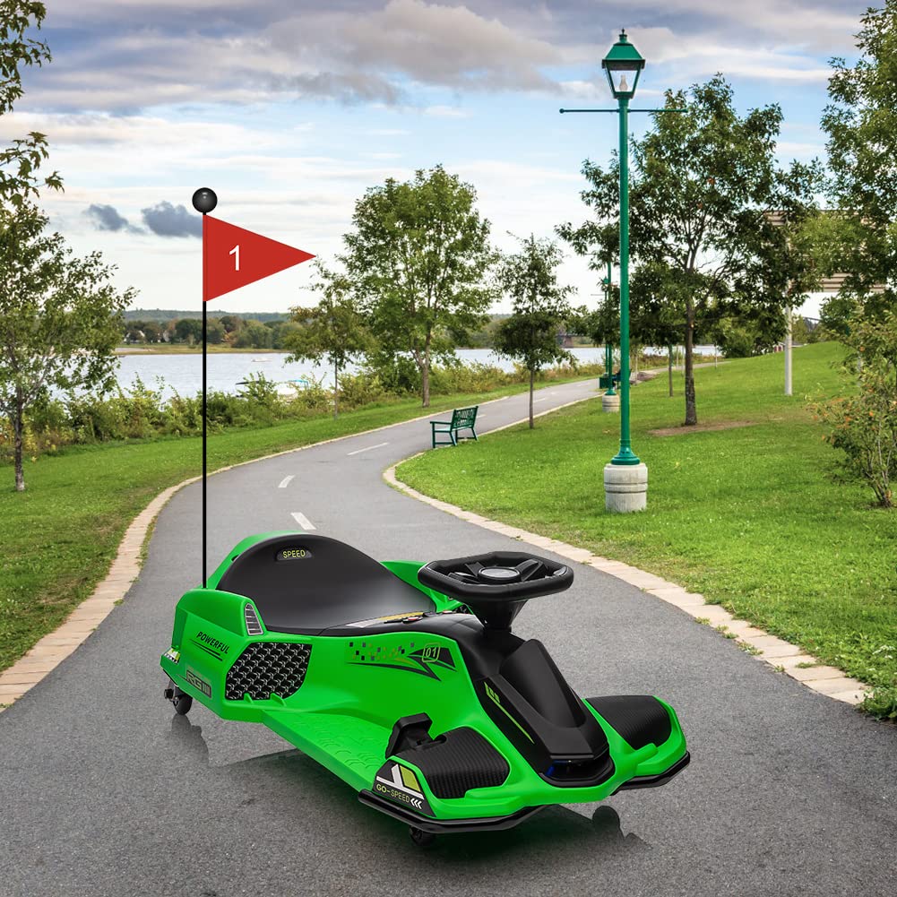 Garvee Ride - P Series: 12V Kids Ride on Drift Car for Kids, 7ah 45W Motor Electric Drifting Go-Kart Up to 5 mph Variable Speed, Built-in Music,Colorful Tail LED Light,USB,Low-Power Alarm,Max Load 110lbs, Blue - Green