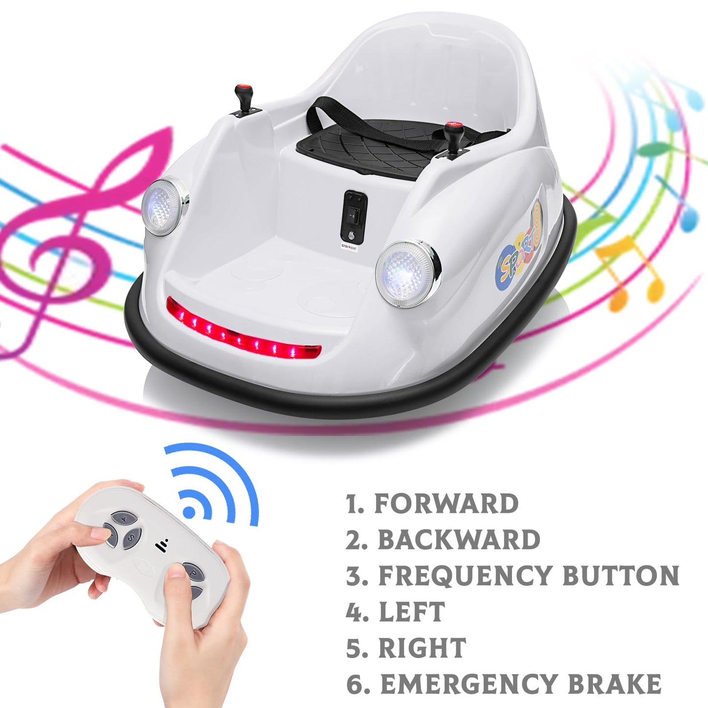 Garvee Ride - P Series: 12V Battery Car for Kids W/Parent Remote, Led Lights, 2-Speed, 360°Spin - White