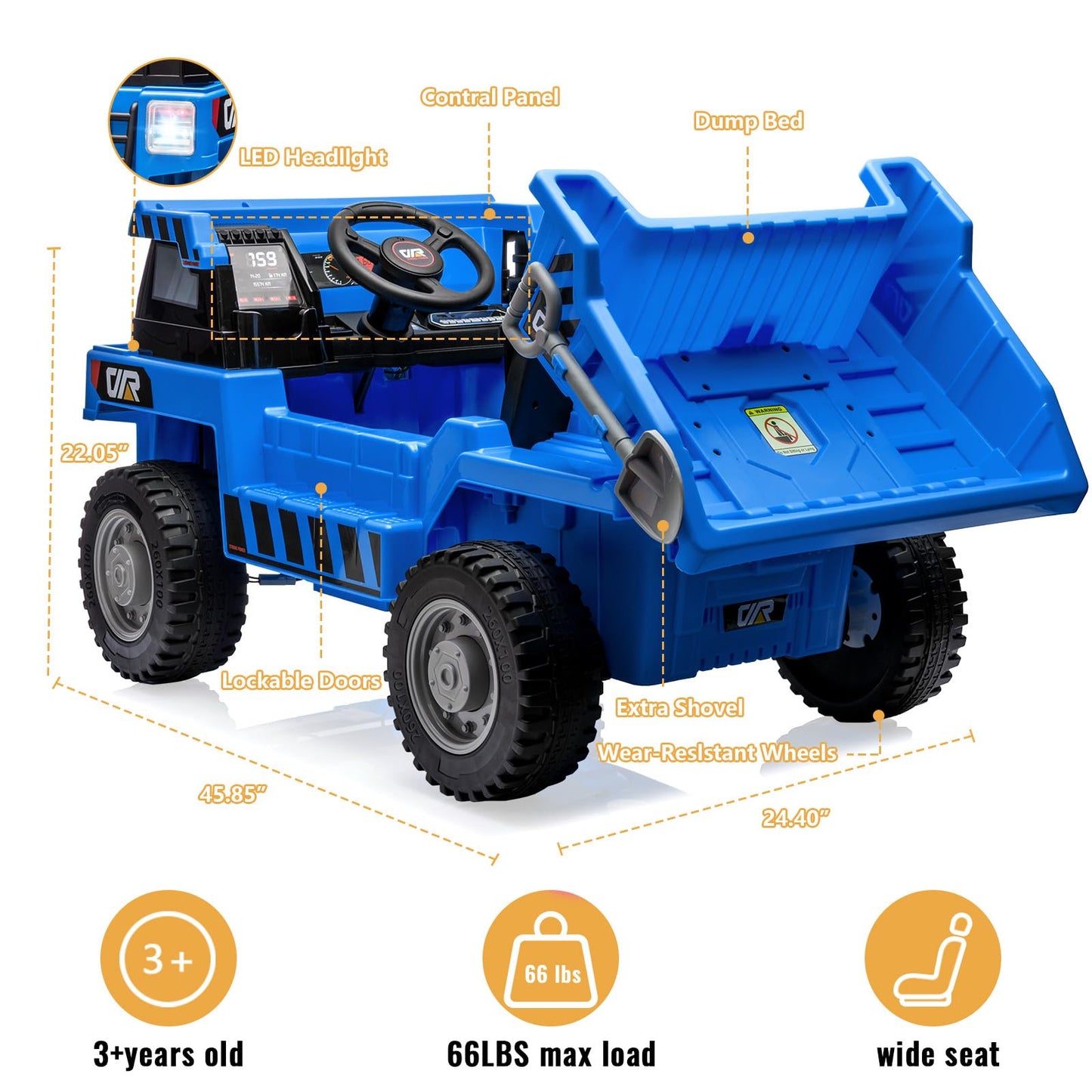 Garvee Ride - P Series: 4WD Ride On Car with Dump Truck, Electric Car for Kids with Remote Control, Toddler Car with Electric Dump Bed & Shovel, 2 Speeds,