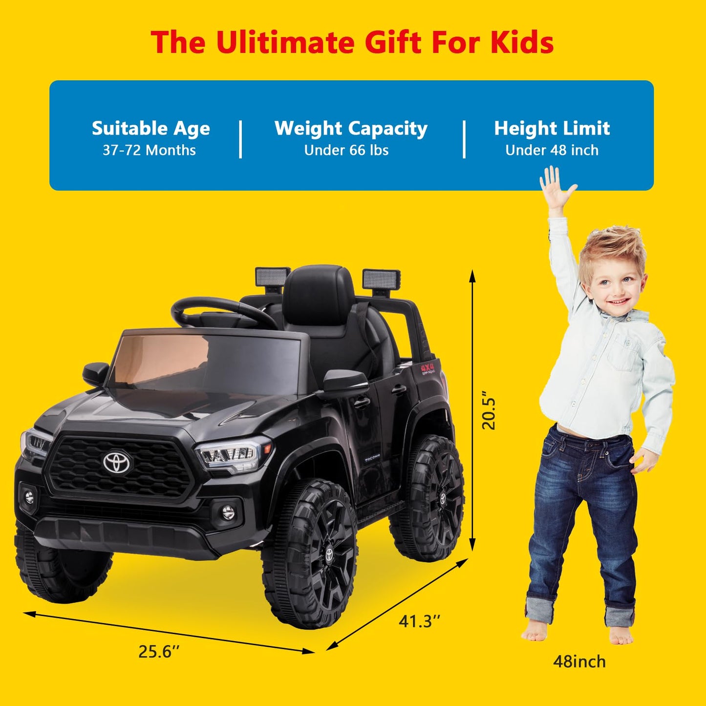 Garvee Ride - P Series: 12V Toyota Tacoma Kids Car, Spring Suspension, with LED Light - Black
