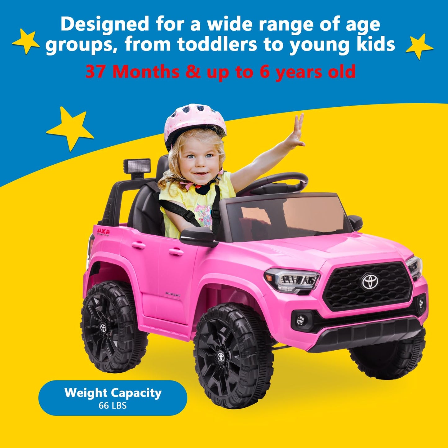 Garvee Ride - P Series: 12V Toyota Tacoma Kids Car, Spring Suspension, with LED Light - Pink