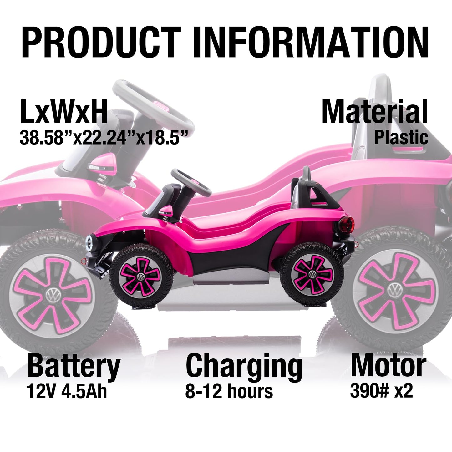 Garvee Ride - P Series: 12V Ride-On Toy With Remote Control | LED Lights, MP3, and Bluetooth | For Boys and Girls, Pink