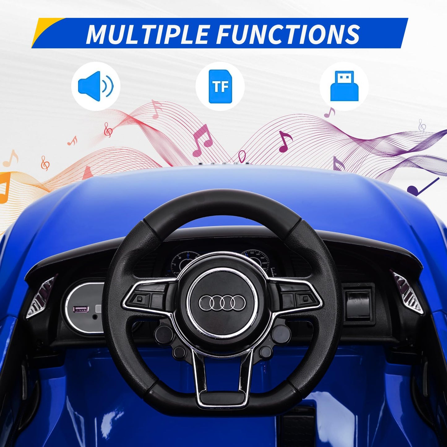 Garvee Ride - P Series: 12V Licensed Audi Ride-On Car: Remote Control, MP3, LED, Bluetooth, Horn, for Ages 3-7