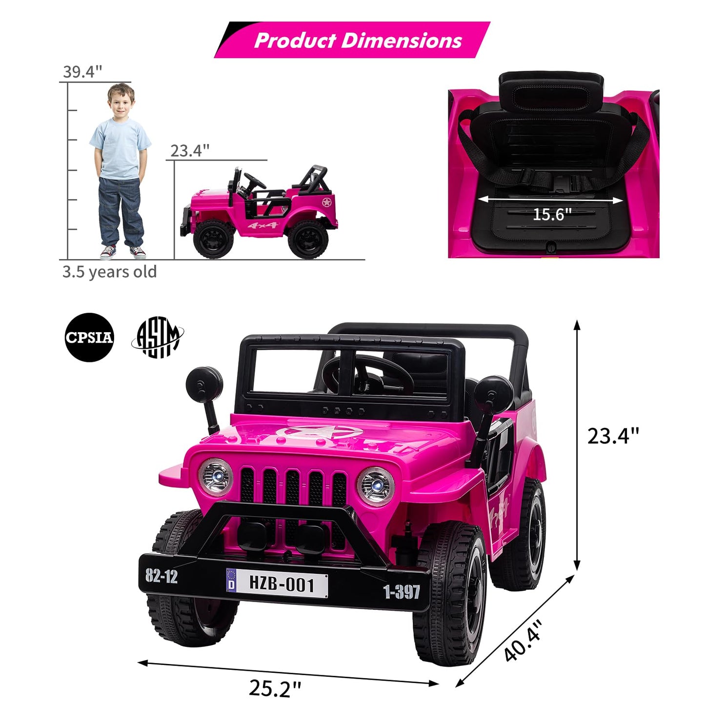 Garvee Ride - P Series: 12V Kids Ride On Truck Car, Electric Ride On Car with Remote Control, Spring Suspension, Various Speeds, LED Lights, Music, and Safety Belt, Electric Ride On Toys for Kids 3+ - Pink