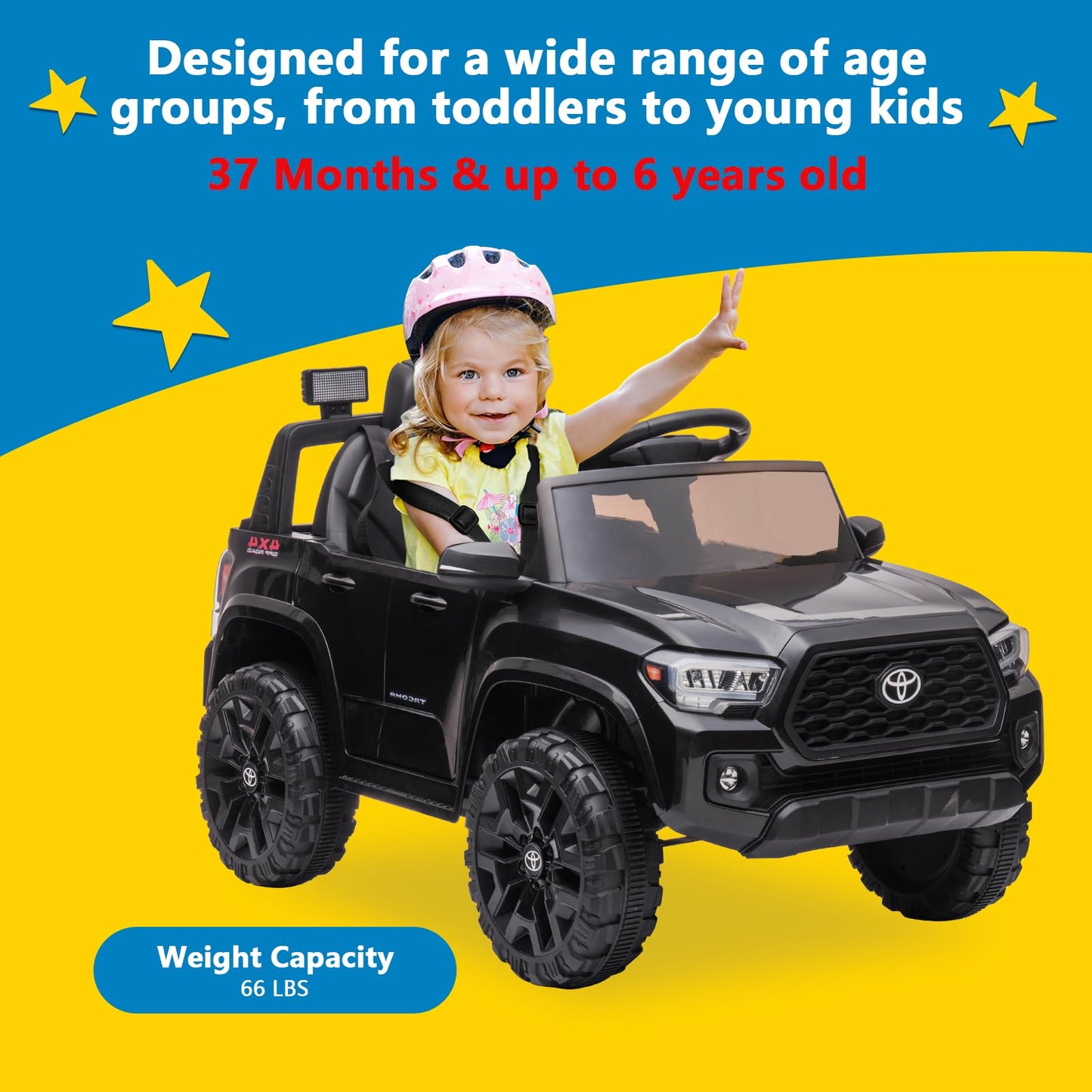Garvee Ride - P Series: 12V Toyota Tacoma Kids Car, Spring Suspension, with LED Light - Black