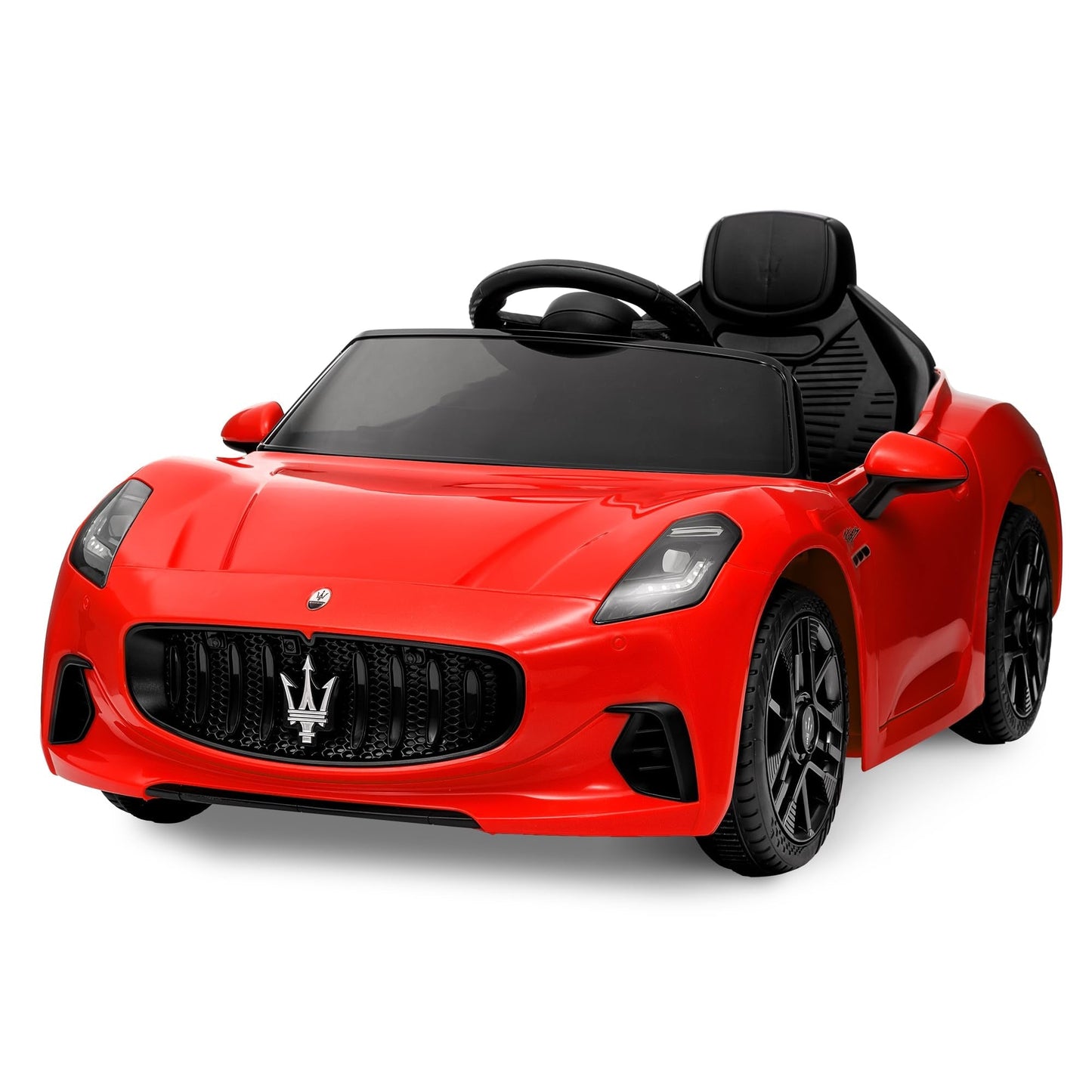 Garvee Ride - P Series: 12V Battery Powered Motorized Car for Kids with Remote Control, Spring Suspension, Double Doors, Bright Lights, 4 Wheel Electric Vehicle, Red