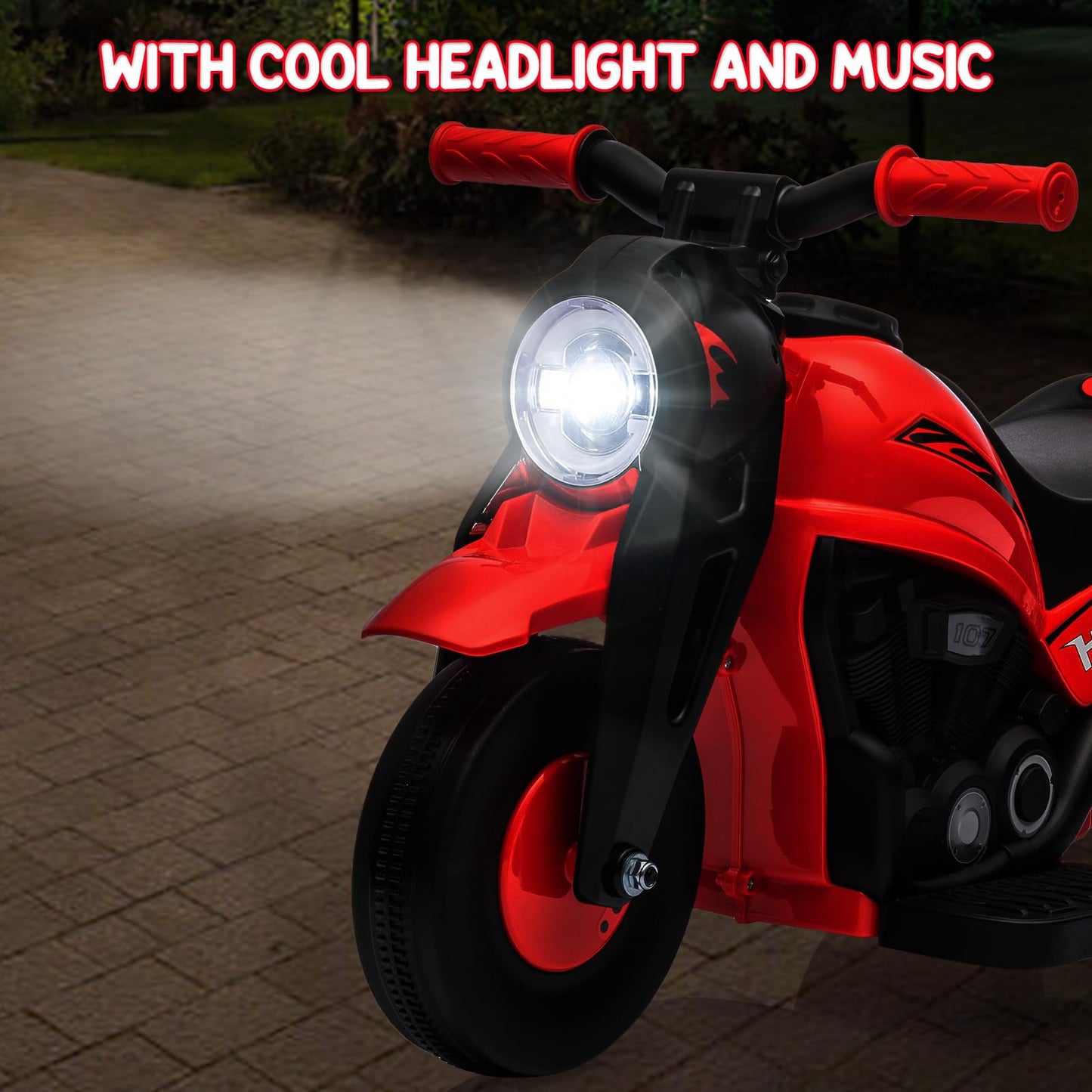 Garvee Ride - P Series: 6V Battery-Powered Electric Motorcycle with 1.9 Mph Speed, Led Headlights, Music, Pedal, Forward/Reverse, 3 Wheels | Motorbike Toy Gift for Toddlers 3 and Up - Red