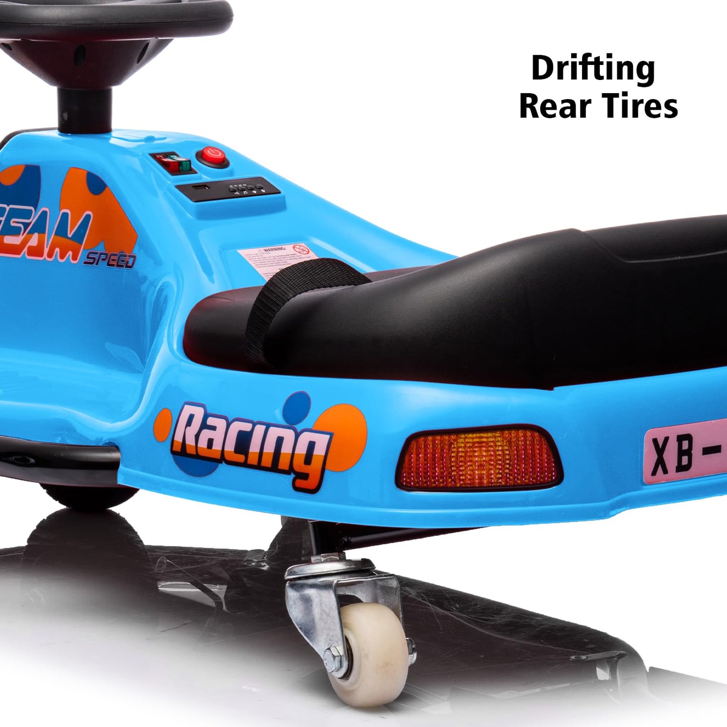 Garvee Ride - P Series: 360 Degrees Rotating Ride On Drift Car,Electric Drifting Go Kart,24V Ride On Race Car,Variable Speed for Kids,Simplified Drift System,Flashing Lights, Flag, Music - Blue