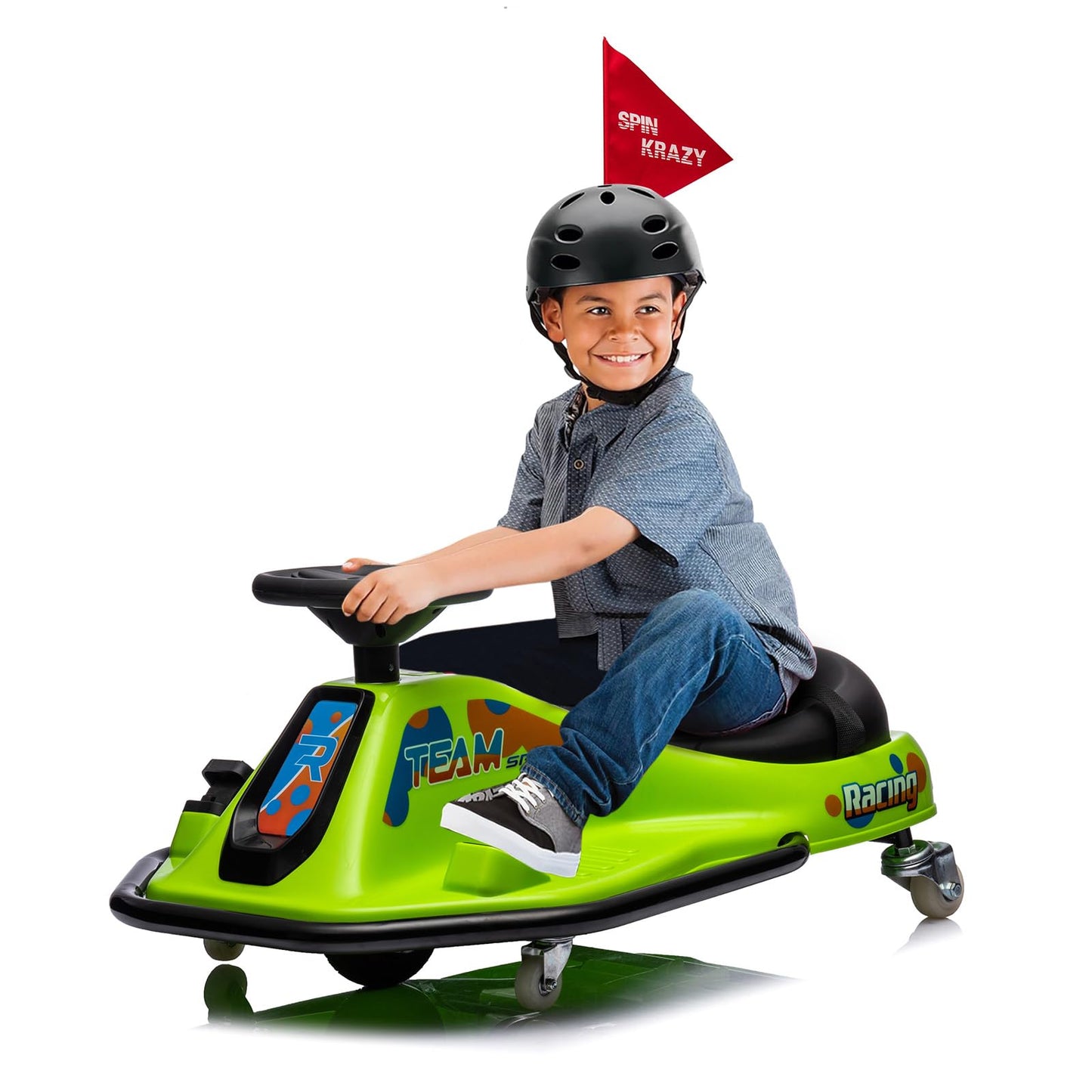 Garvee Ride - P Series: 360 Degrees Rotating Ride On Drift Car,Electric Drifting Go Kart,24V Ride On Race Car,Variable Speed for Kids,Simplified Drift System,Flashing Lights, Flag, Music - Green