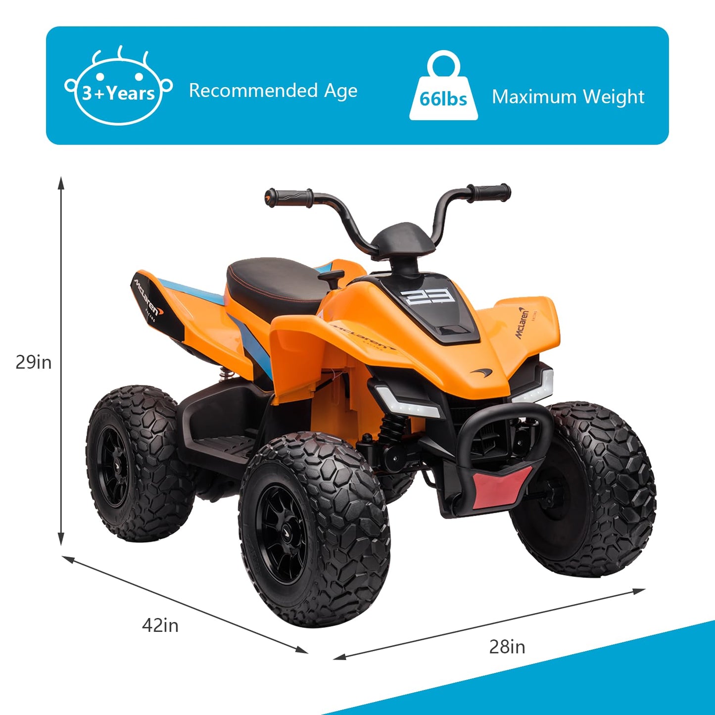 Garvee Ride - P Series: 24V Battery Powered Kids Electric Vehicle, 4 Wheeler Quad w/Headlights,MP3,USB,Volume Control, Large Seat, Electric Ride on Toys Best Gifts for 18-36 Months Boys and Girls (Orange)