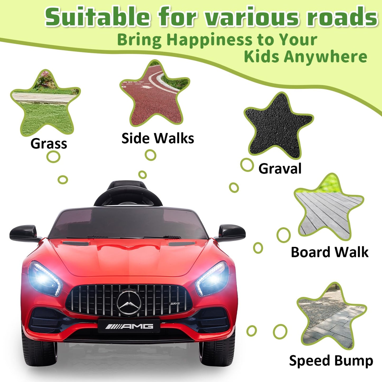 Garvee Ride Car for Kids, 12V Power Battery Electric Vehicles for 3-7 Toddlers, Licensed Mercedes-Benz with Remote Control, MP3 Player - Red