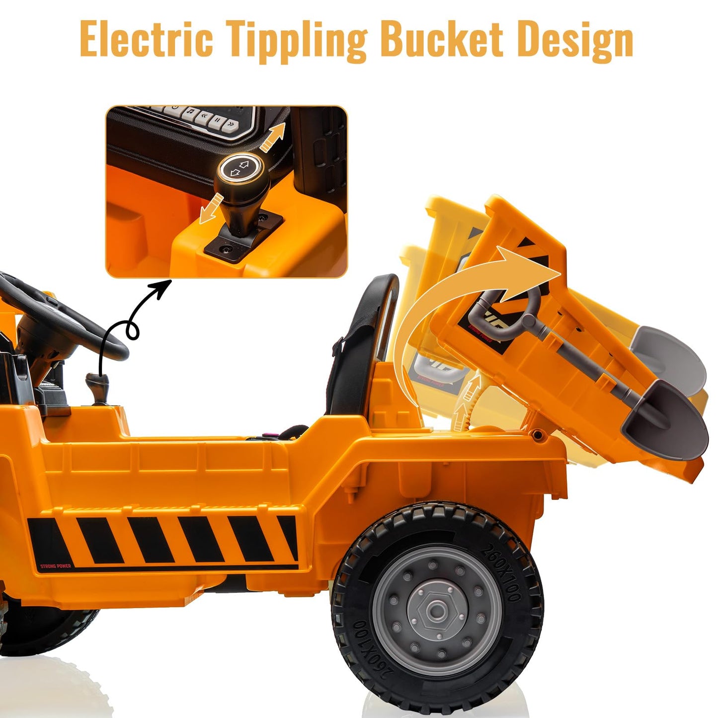 Garvee Ride - P Series: 12V Kids Ride on Dump Truck + Remote Control + Electric Dump Bed + USB MP3 Player + Safety Features + All-Terrain Tires + Indoor & Outdoor Fun