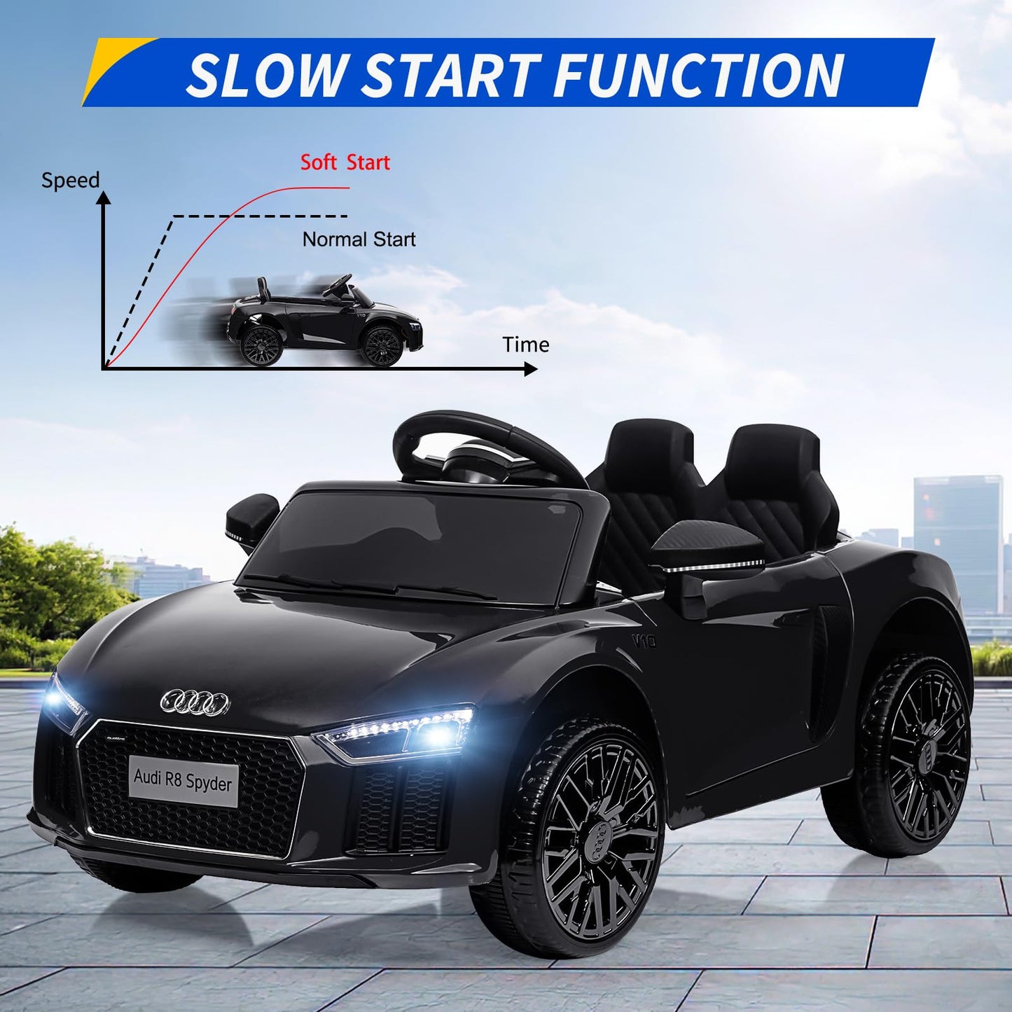 Garvee Ride - P Series: 12V Power Battery Electric Vehicles for 3-7 Toddlers, Licensed Toy Car with Remote Control, MP3 Player - Black