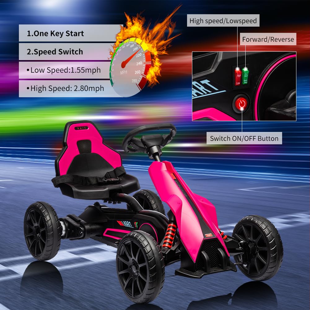 Garvee Ride - P Series: 12V Electric Go Kart for Kids,7Ah Battery Powered Car for Toddlers, Ajustable Seat, High/Low Variable Speeds,EVA Wheels, for 3-6 Years - Pink