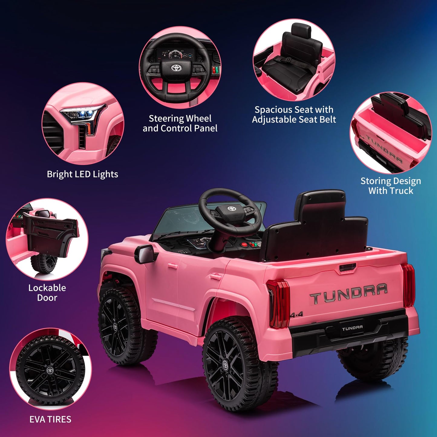 Garvee Ride - P Series: 12V Ride on Car For Kids Age 3+ , Licensed Toyota, with Remote Control, MP3, LED Lights, Suspension System, Double Doors, Safety Belt, Ride On Toys for Boys Girls - Pink