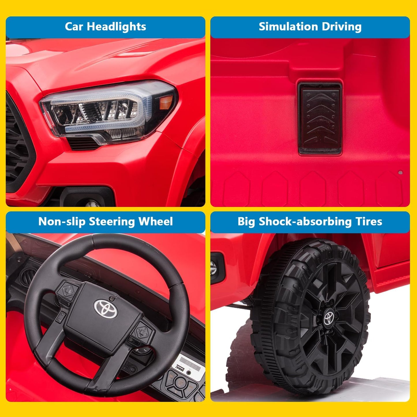 Garvee Ride - P Series: 12V Toyota Tacoma Kids Car, Spring Suspension, with LED Light - Red
