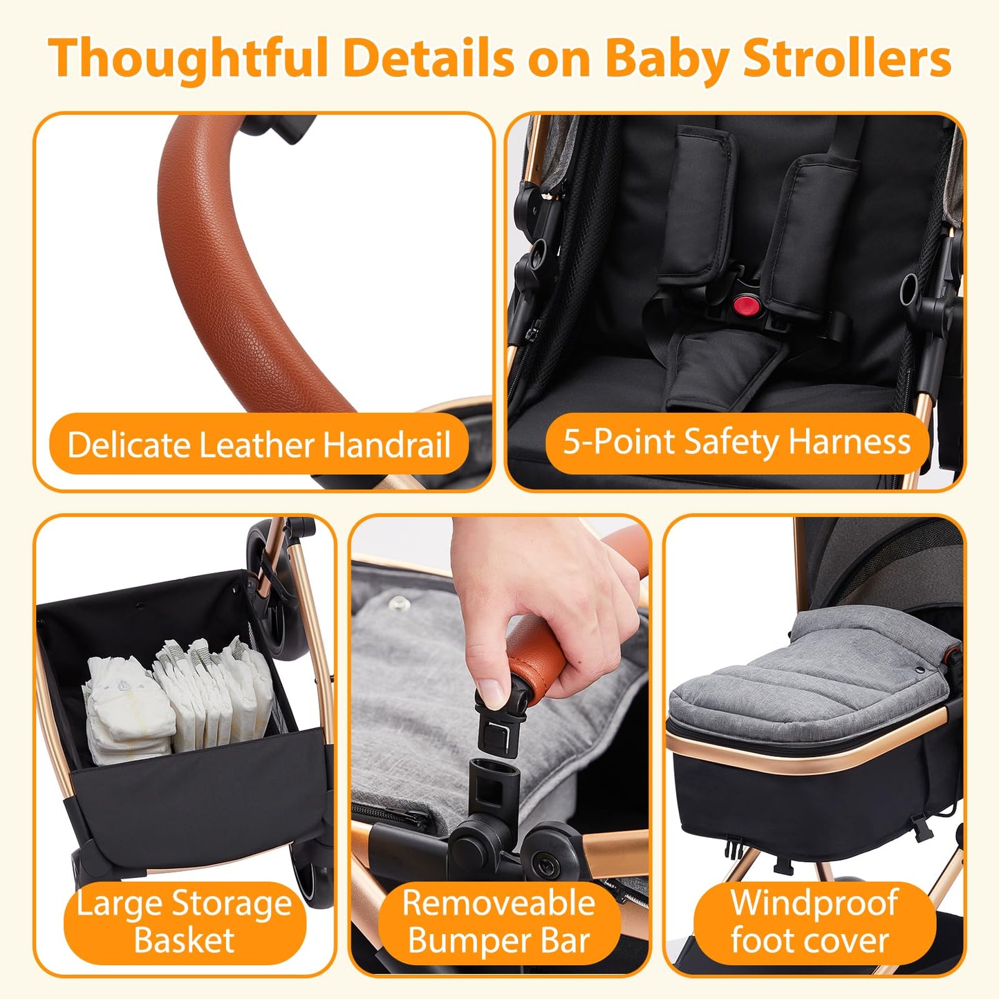 Garvee Baby Stroller for Toddler.Foldable Aluminum Alloy Pushchair with Adjustable Backrest.Bassinet Stroller Adjustable Direction & High Landscape Infant Stroller Gray