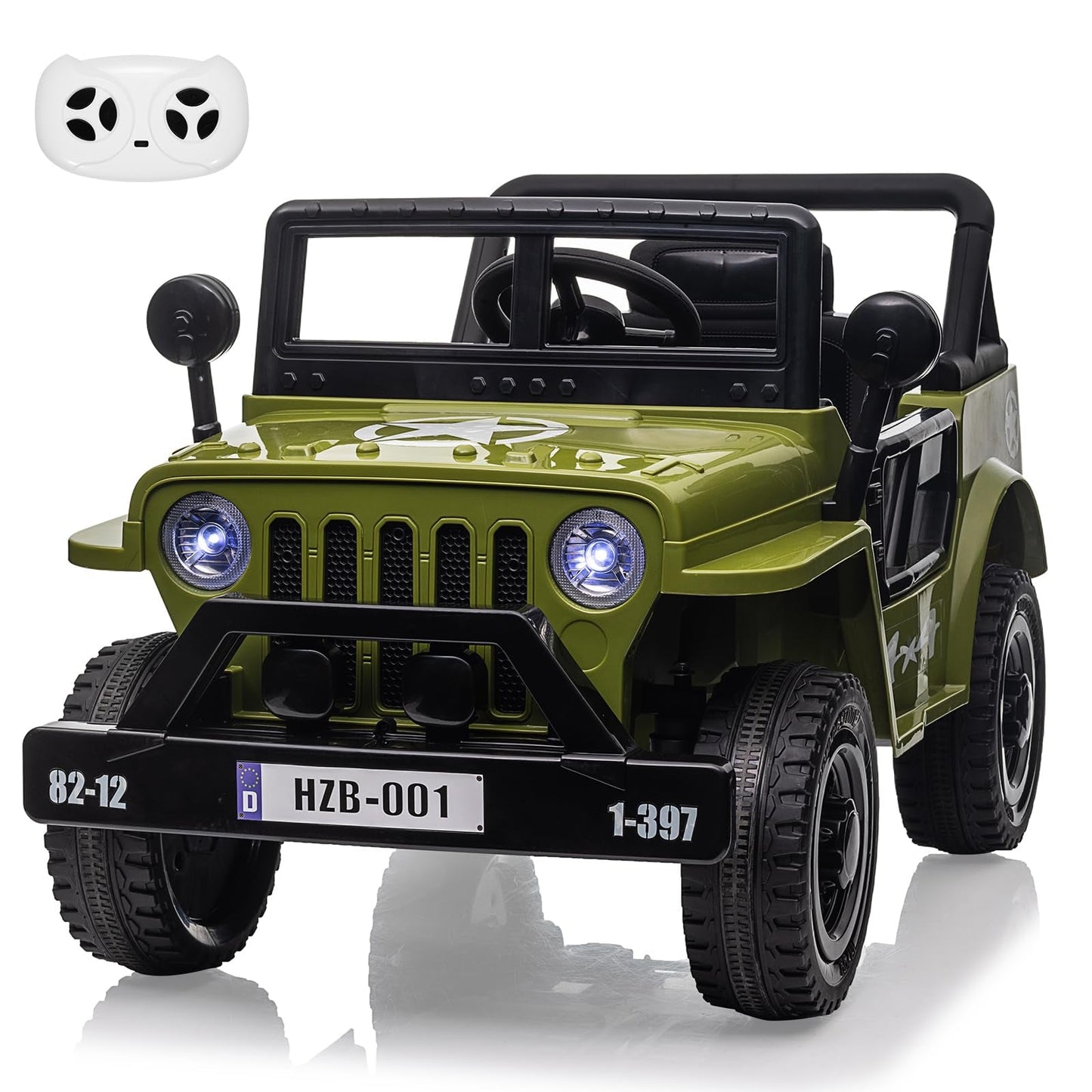 Garvee Ride - P Series: 12V Kids Ride On Truck Car, Remote Control, Spring Suspension, Multiple Speeds, LED Lights, Music, Safety Belt, Outdoor Adventure Toy for Kids 3+ Green