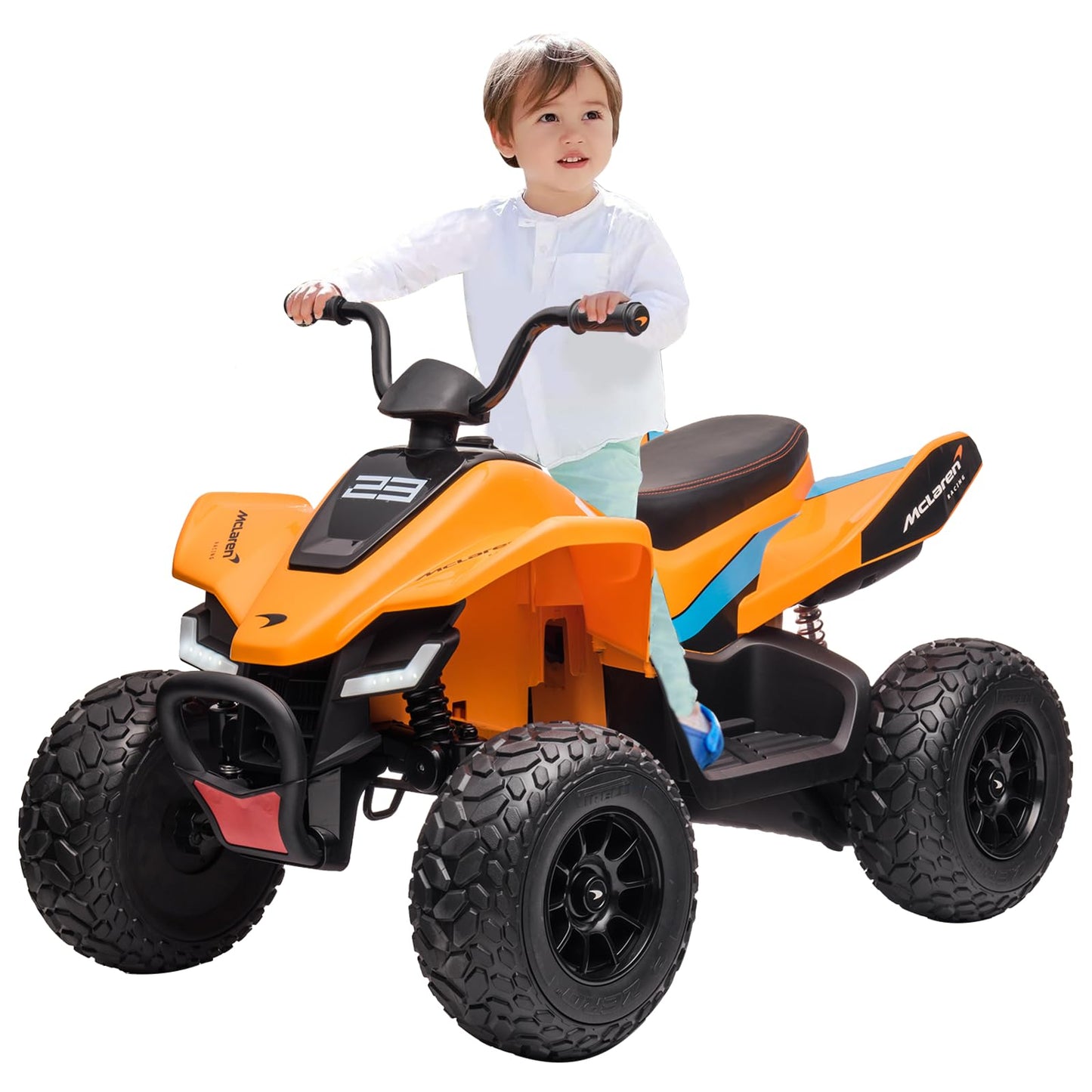 Garvee Ride - P Series: 24V Battery Powered Kids Electric Vehicle, 4 Wheeler Quad w/Headlights,MP3,USB,Volume Control, Large Seat, Electric Ride on Toys Best Gifts for 18-36 Months Boys and Girls (Orange)