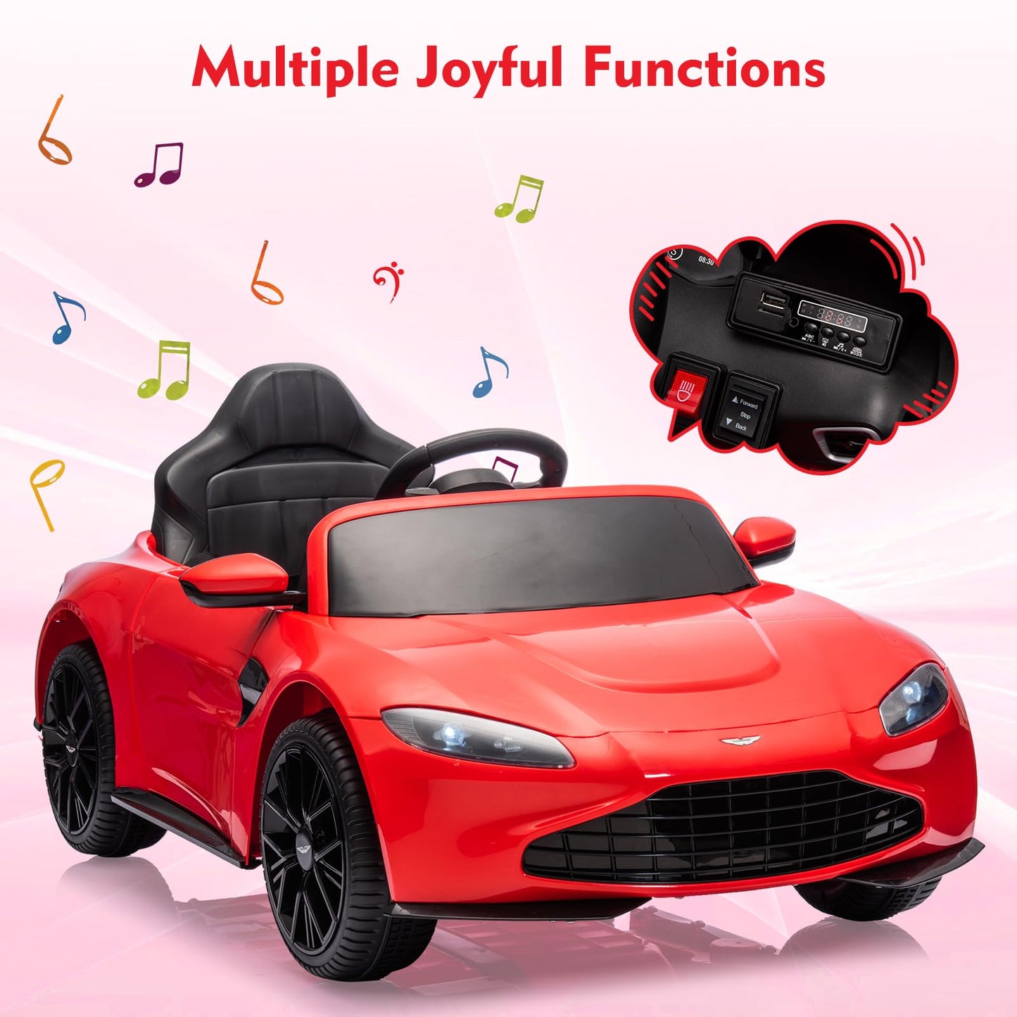 Garvee Ride - P Series: 12V Ride on Sports Car for Kids Licensed Aston Martin Battery Powered Car Toddles Ride on Toy with Remote Control, Horn, Soft Start, LED Lights, Music, USB, Electric Vehicle for Boys Girls (Red)