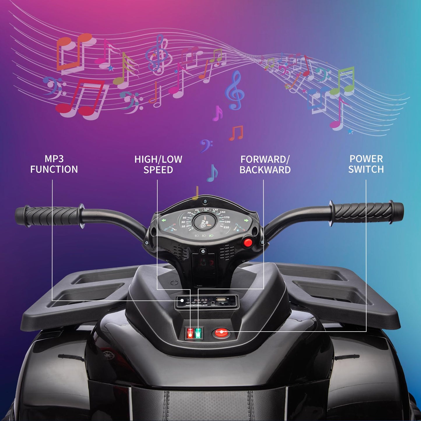 Garvee Ride - P Series: 4 Wheeler Electric Vehicle for Big Kids 2 Seater Battery Powered Ride On Toy Car with Spring Suspension, LED Lights, High & Low Speed, Music, USB, Soft Start for Toddlers, Black
