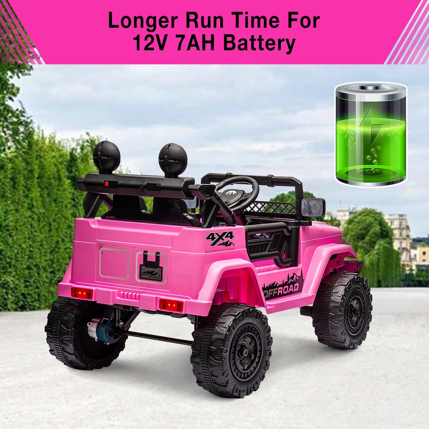 Garvee Ride - P Series: 12V Power Wheel Electric Car for Kids, Ride on Toys with Led Lights Bluetooth, 3 Speeds, Spring Suspension - Pink