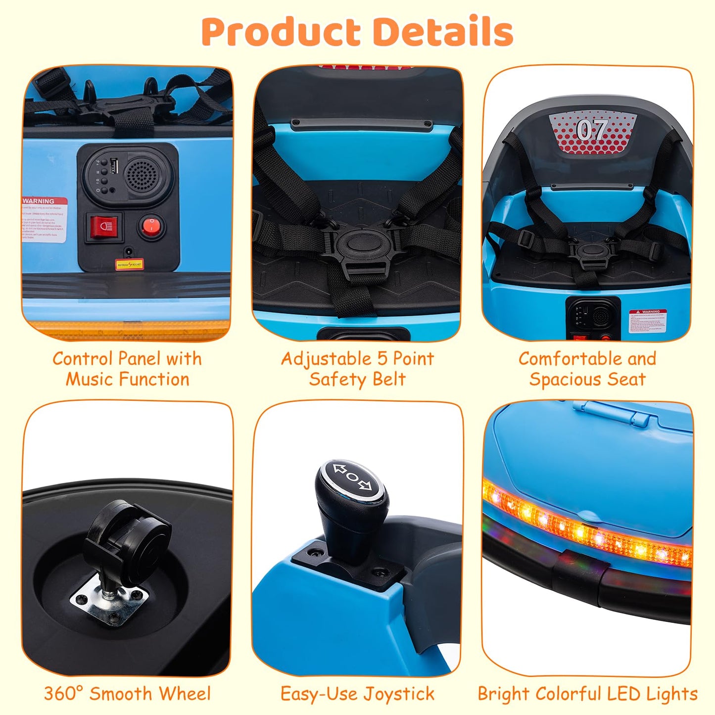 Garvee Ride - P Series: 12V Kids Bumper Car with Remote Control, LED Lights & 360 Degree Spin, Indoor and Outdoor Kids Toy for 18+ Months Kids - Blue