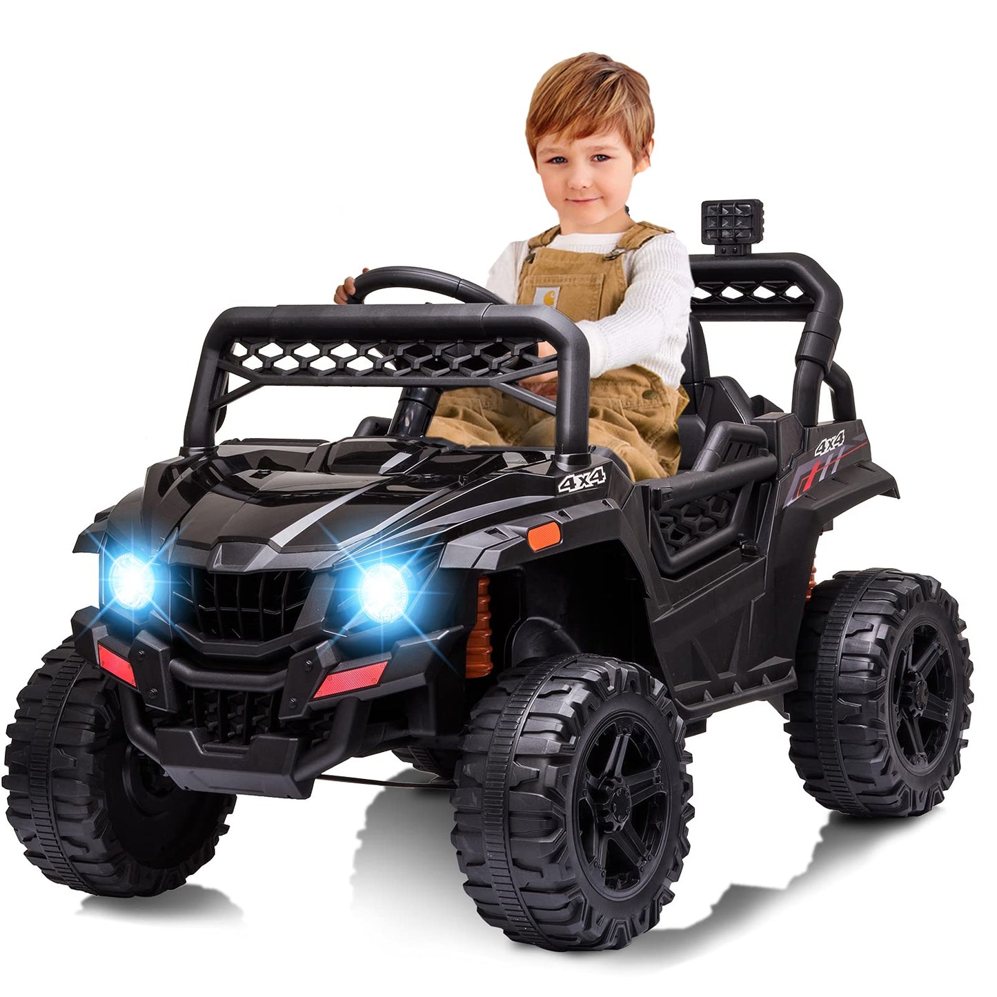 Garvee Ride - P Series: 12V Kids Ride On Car Truck w/Parent Remote Control, Spring Suspension, LED Lights, AUX Port, Music (Red-2,with Tent),jf-2