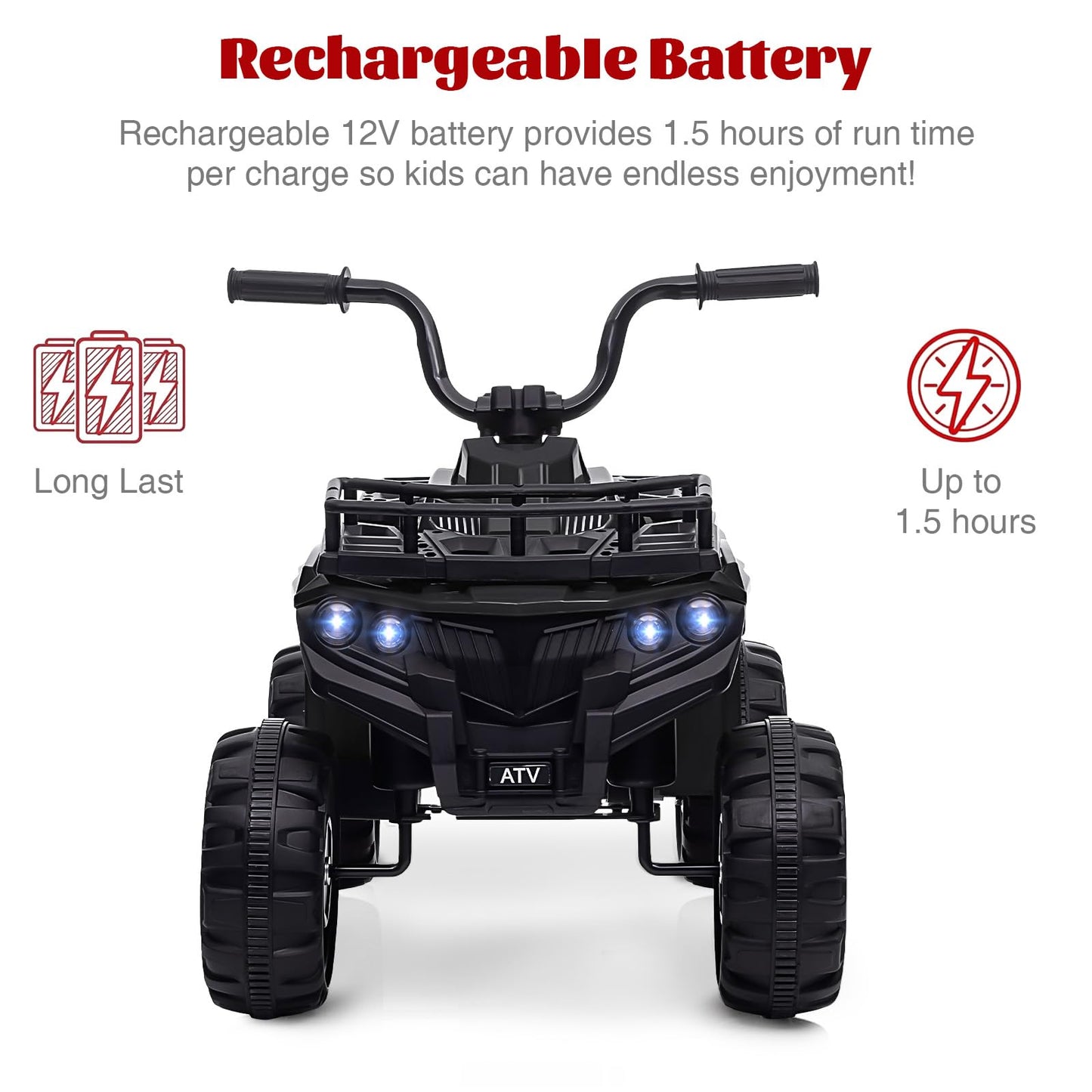 Garvee Ride - P Series: 12V Kids Ride On Electric Quad ATV, Ride Car Toy with Bluetooth Audio, High/Low Speed, LED Headlights, Battery Indicator & Radio Orange - Black