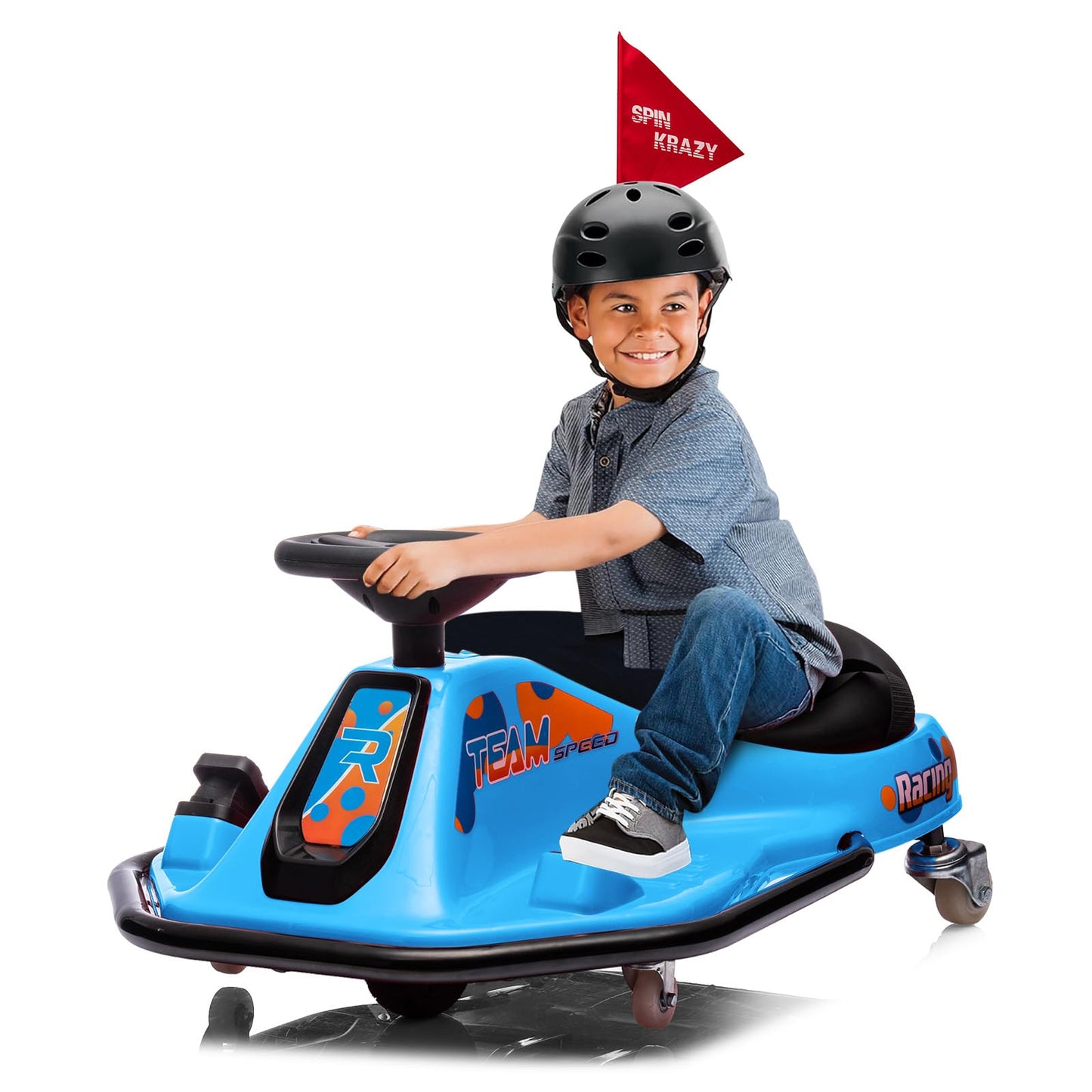 Garvee Ride - P Series: 360 Degrees Rotating Ride On Drift Car,Electric Drifting Go Kart,24V Ride On Race Car,Variable Speed for Kids,Simplified Drift System,Flashing Lights, Flag, Music - Blue