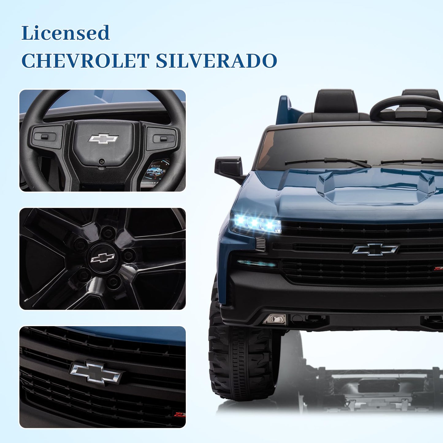 Garvee Ride - P Series: 24V 2-Seater Ride On Car For Kids For 3 - 8 years, Licensed Chevrolet Silverado - Blue