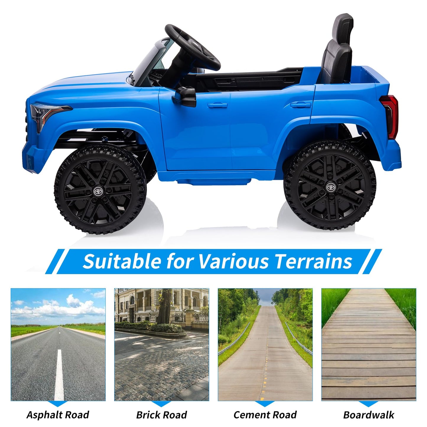 Garvee Ride - P Series: 12V Ride on Car For Kids Age 3+ , Licensed Toyota, with Remote Control, MP3, LED Lights, Suspension System, Double Doors, Safety Belt, Ride On Toys for Boys Girls - Blue