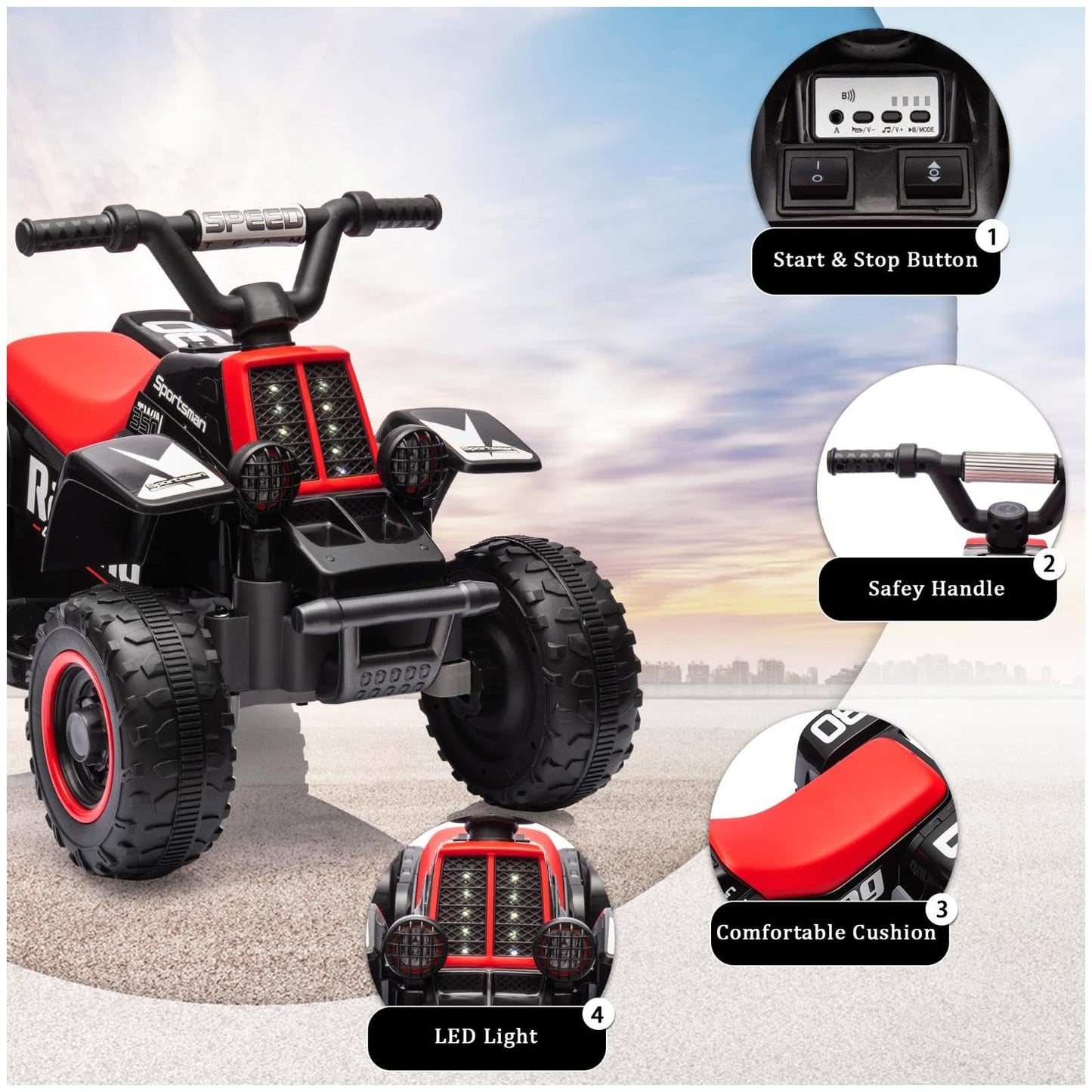 Garvee Ride - P Series: 6V Kids Ride On Electric ATV, Ride Car with LED Headlights, Ride-On Toy for Toddlers 1-3 Boys & Girls with Music, Forward & Reverse - Black