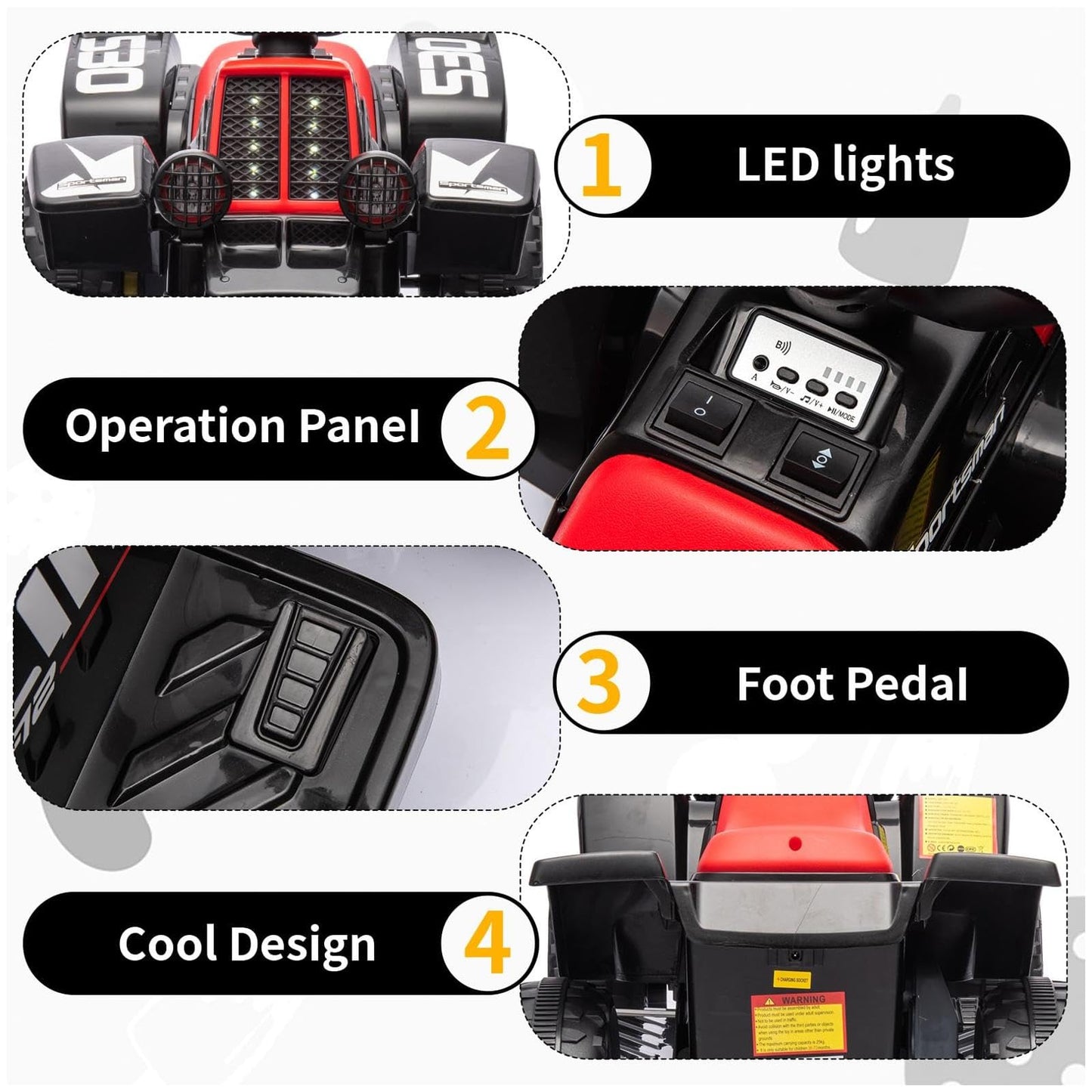 Garvee Ride - P Series: 6V Kids Ride On Electric ATV, Ride Car with LED Headlights, Ride-On Toy for Toddlers 1-3 Boys & Girls with Music, Forward & Reverse - Black